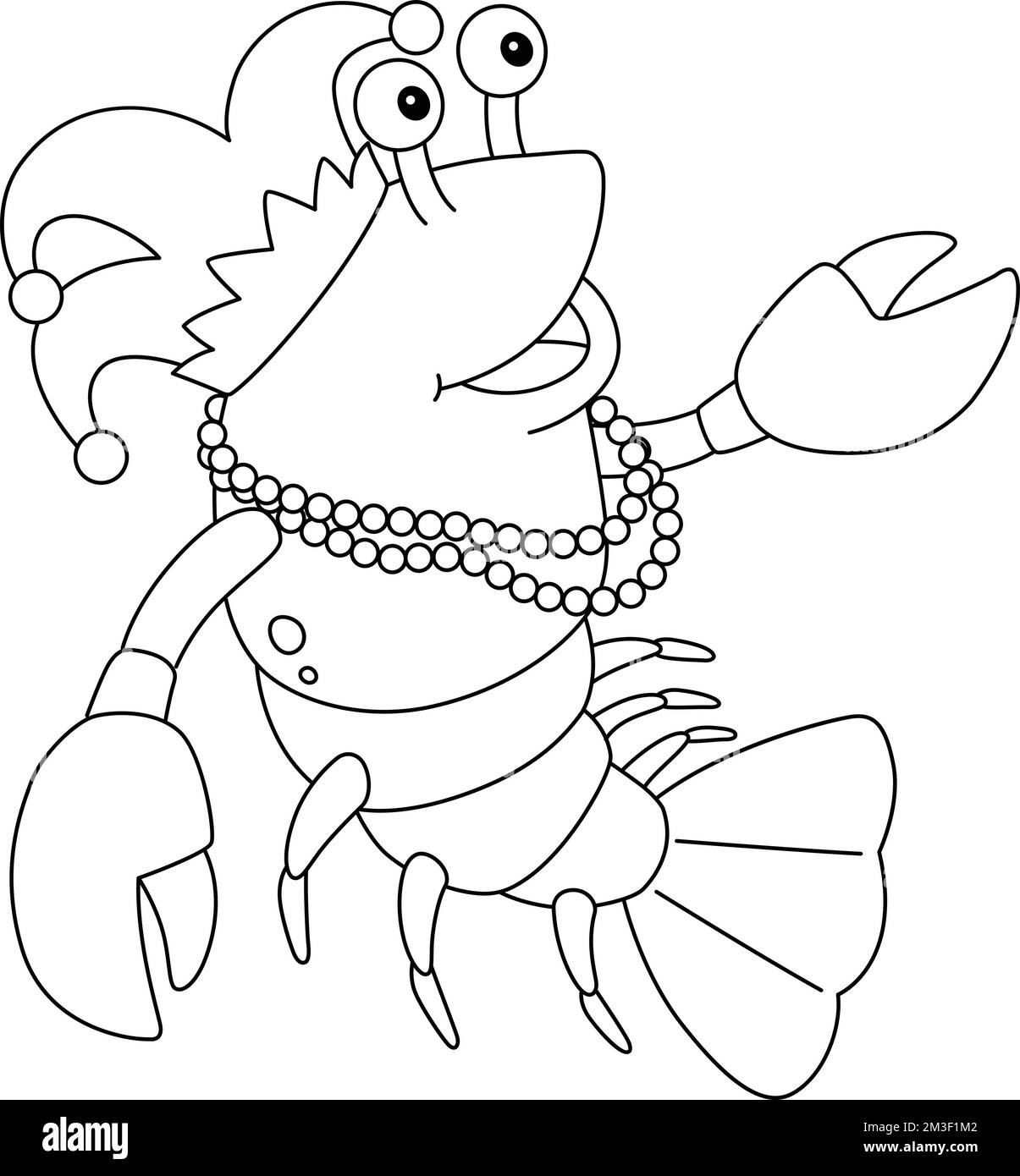 Mardi Gras Jester Crawfish Isolated Coloring Page Stock Vector