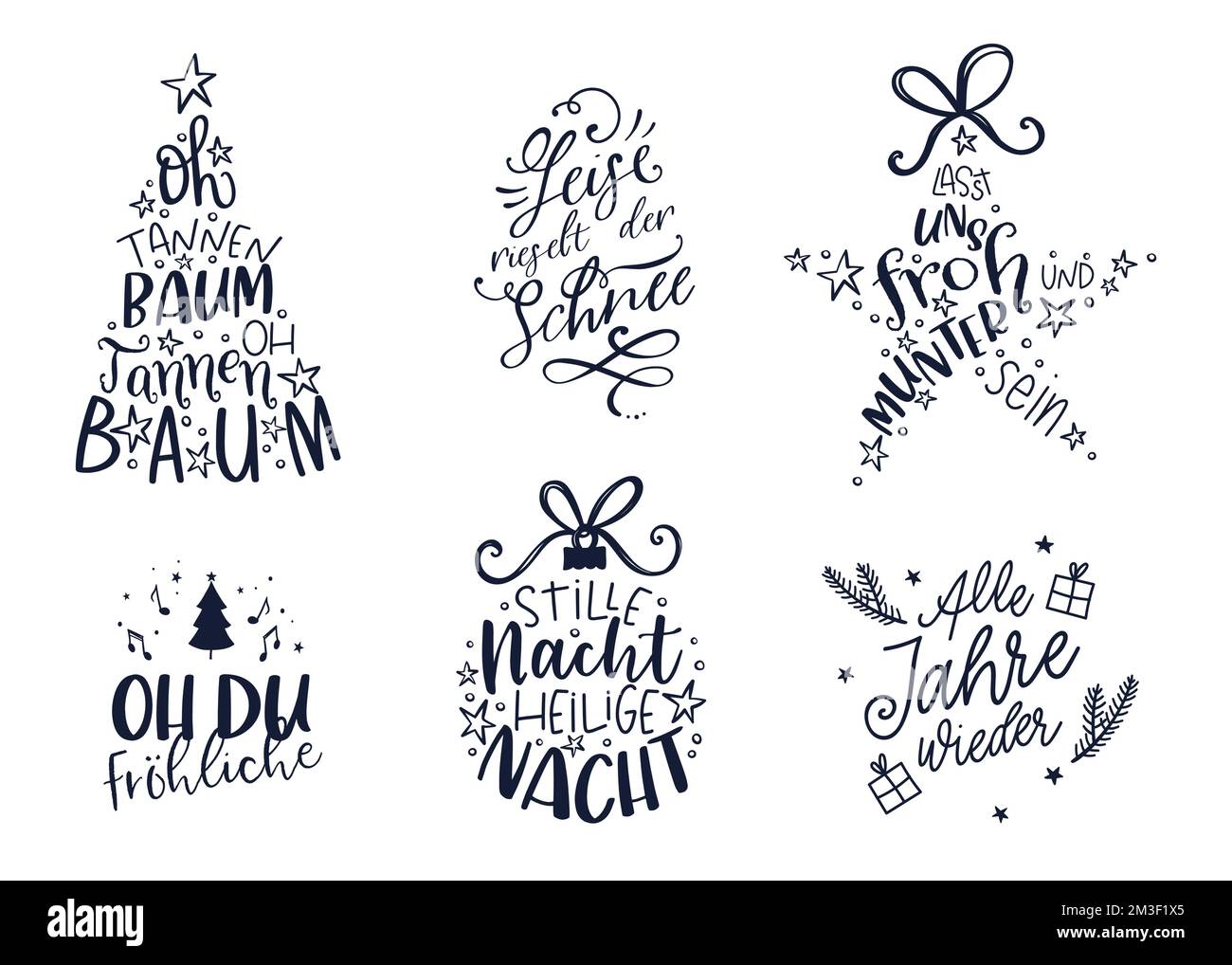 Lovely hand written Christmas design in German language, various sayings and phrases from popular christmas songs - great for cards, invitations, bann Stock Vector
