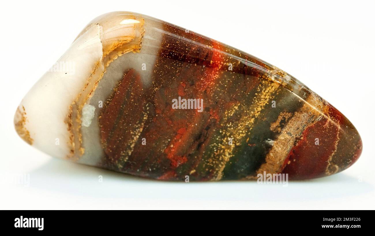 Macro close up colour photograph of 'Rainbow Jasper' a semi precious