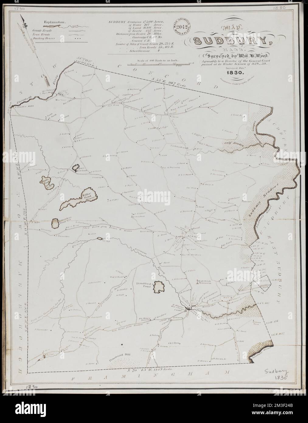 Map of Sudbury, Mass. , History, Land owners. Wayland Historical Maps