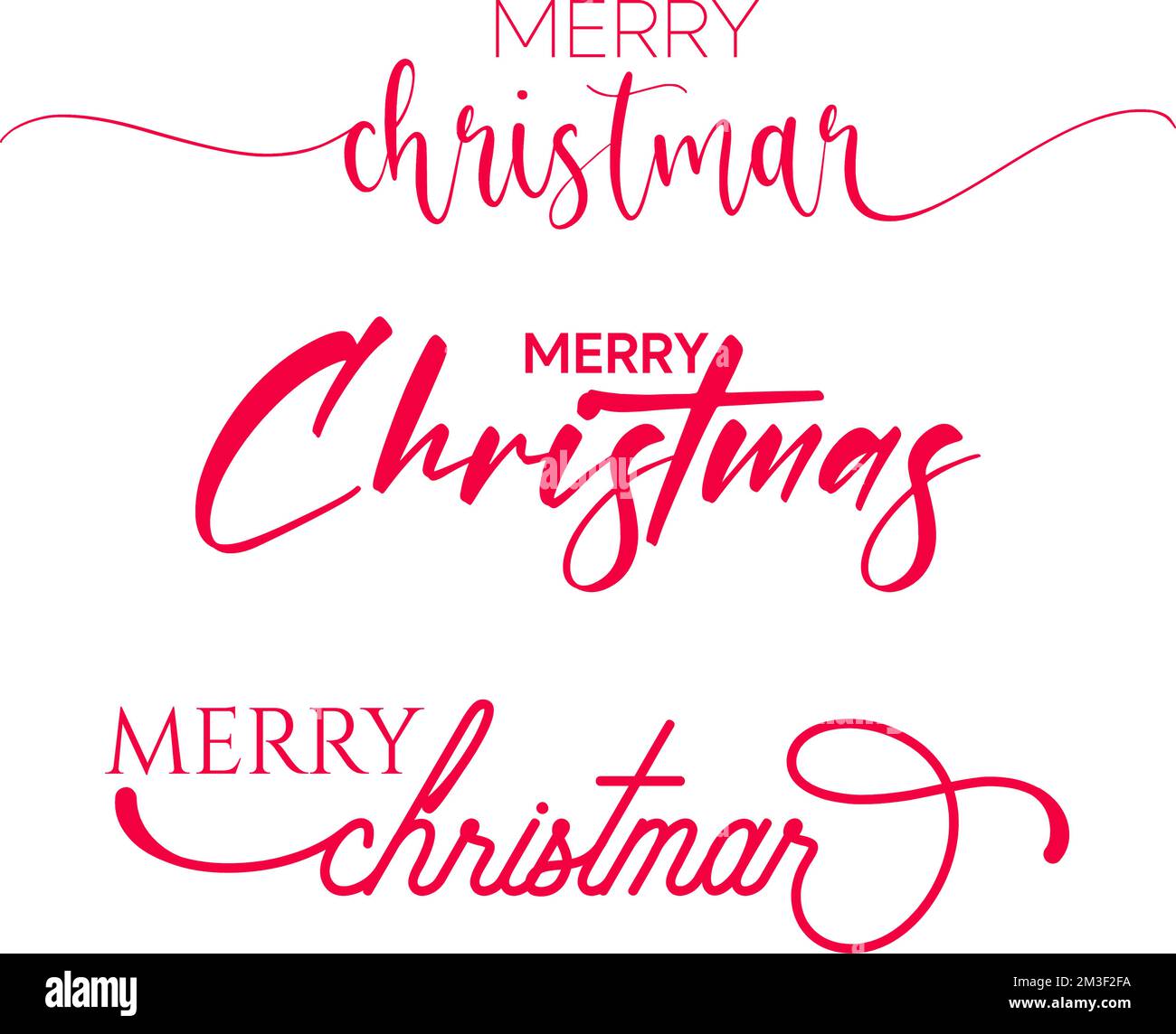 Merry Christmas script hand lettering on white and red backgrounds
