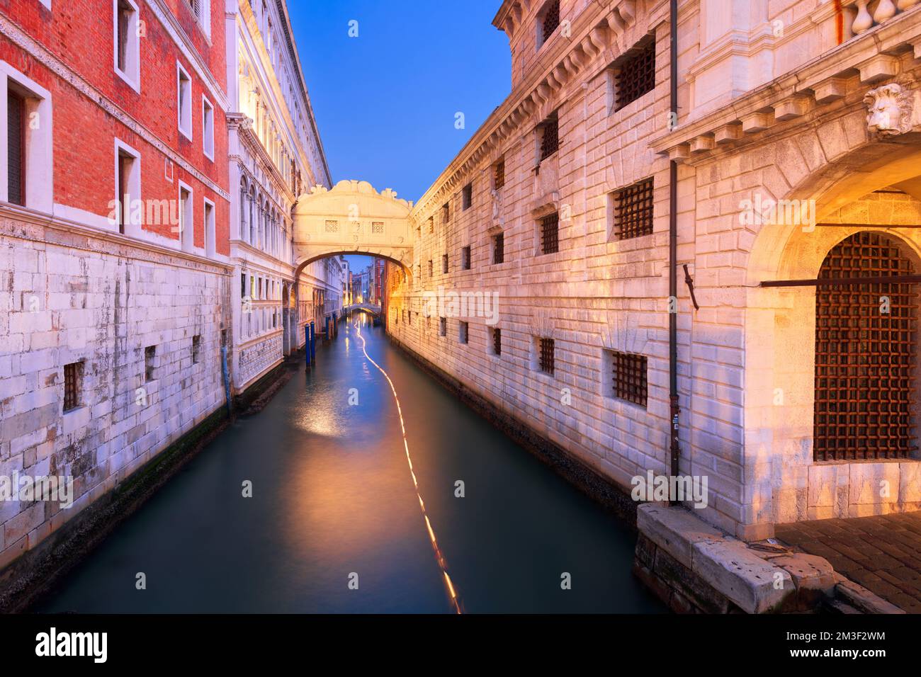 Bridge of Sighs in Venice, Italy at blue hour. Stock Photo
