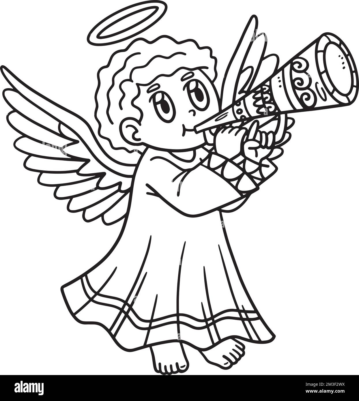 Christian Angel Blowing Trumpet Isolated Coloring Stock Vector