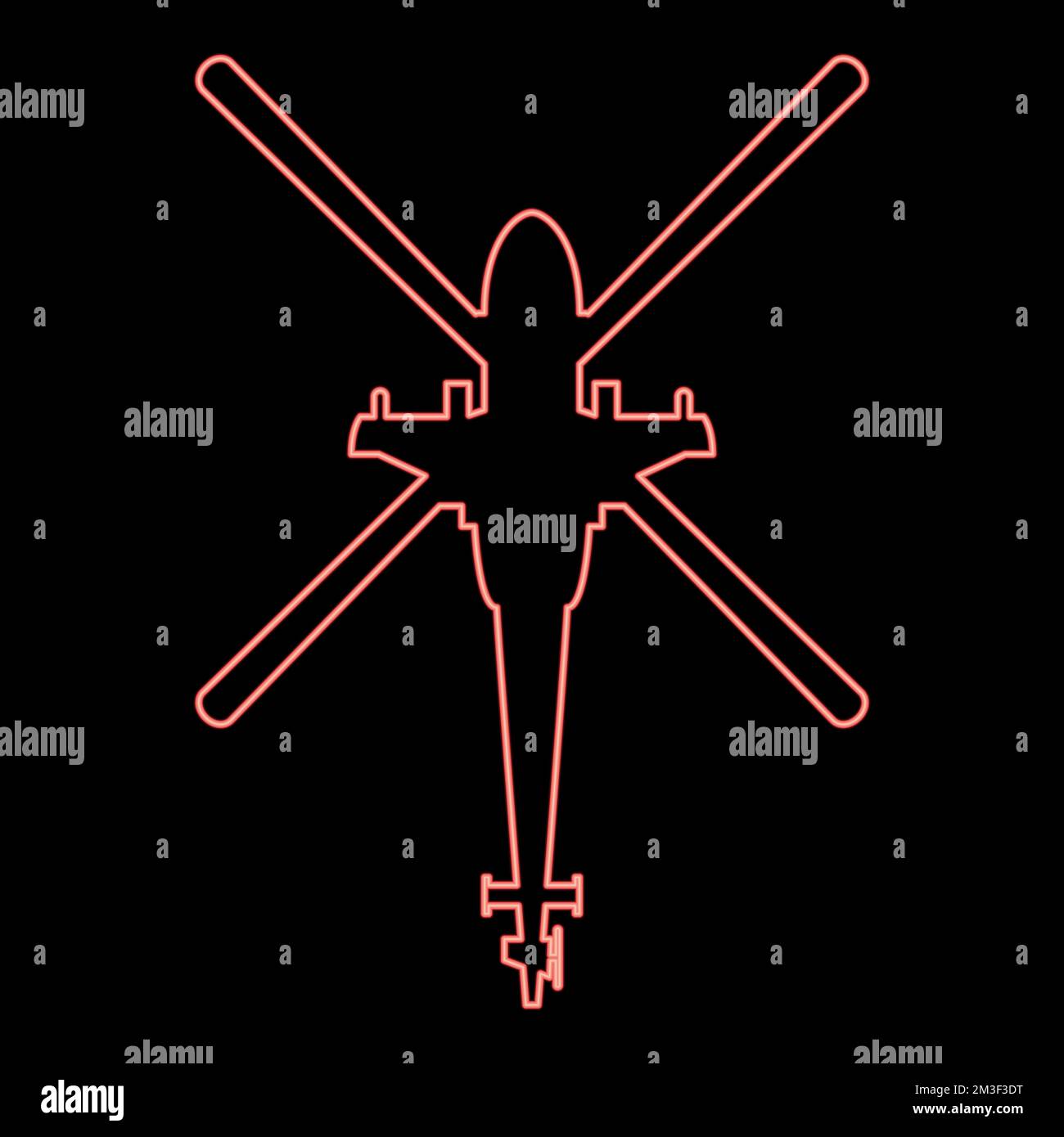 Neon helicopter top view Battle helicopter red color vector