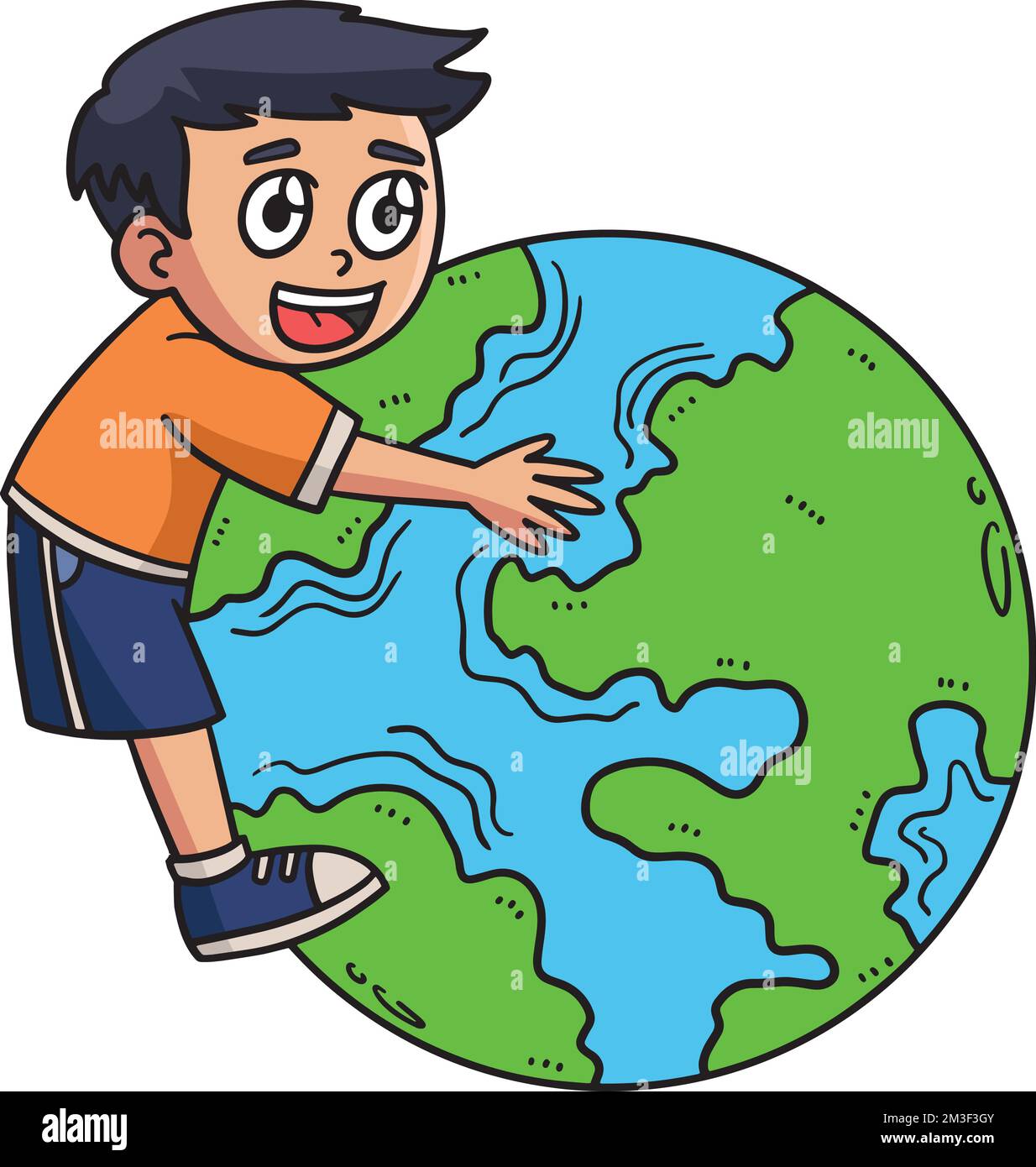 Earth Day Child Embracing Earth Cartoon Clipart Stock Vector