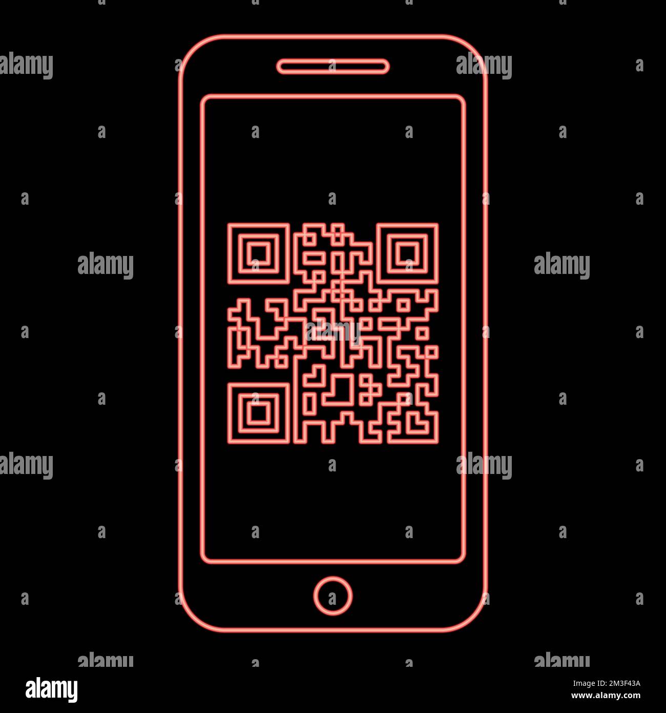 Neon smartphone with QR code on screen red color vector illustration