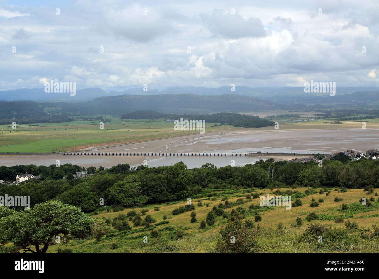 View across the River Kent Estuary at low tide with the Kent Viaduct