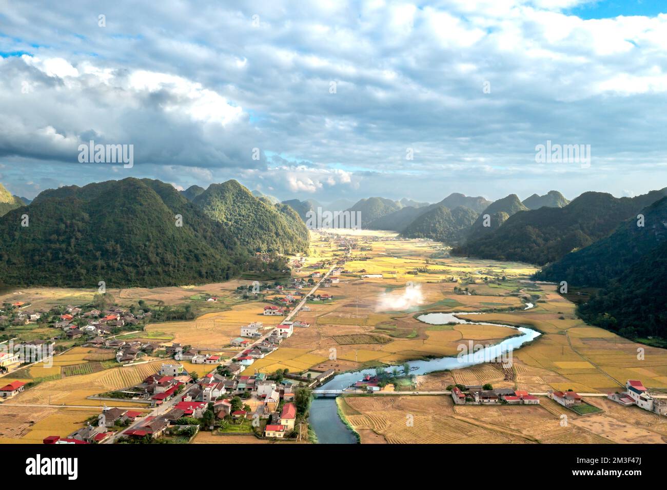 Panoramic view of Bac Son valley during the ripe rice season. View from ...