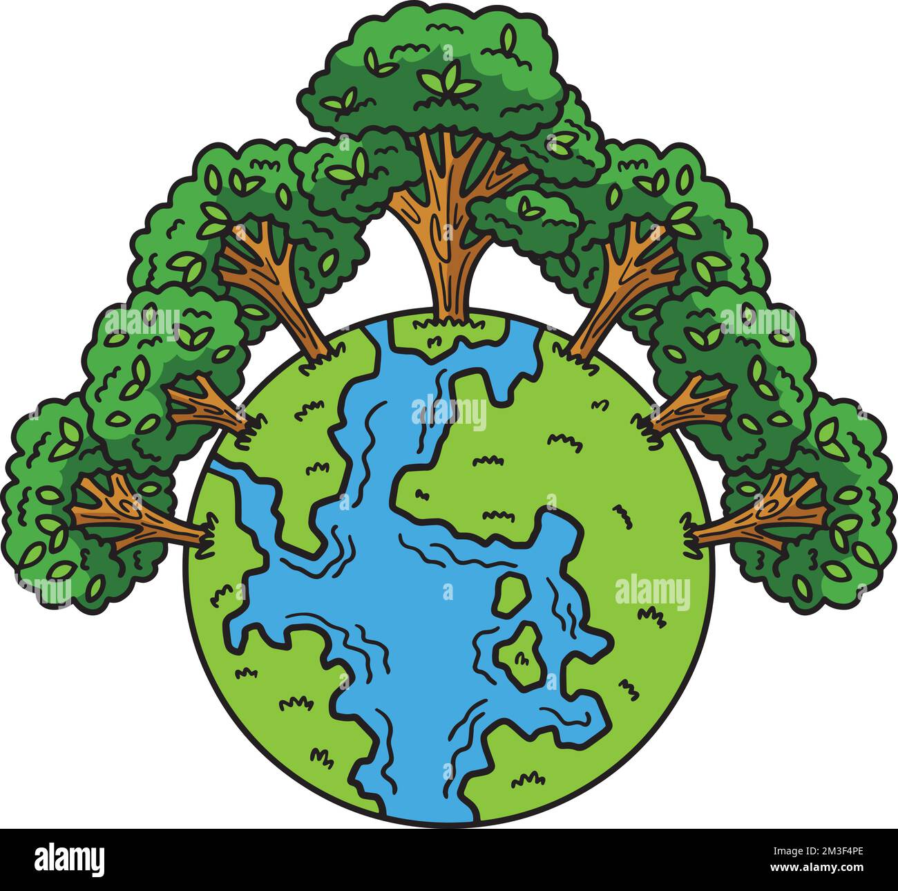 Earth Day Trees Crowning Earth Cartoon Clipart  Stock Vector