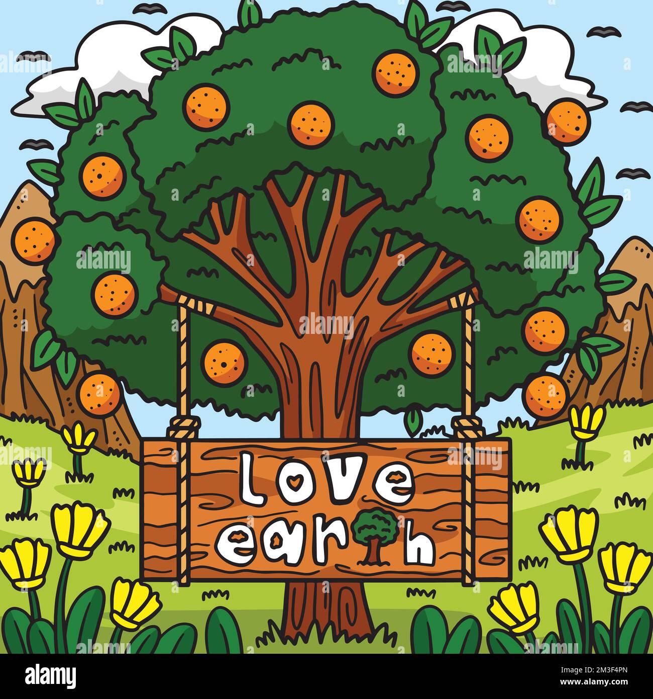 Earth Day Love Earth Colored Cartoon Illustration Stock Vector