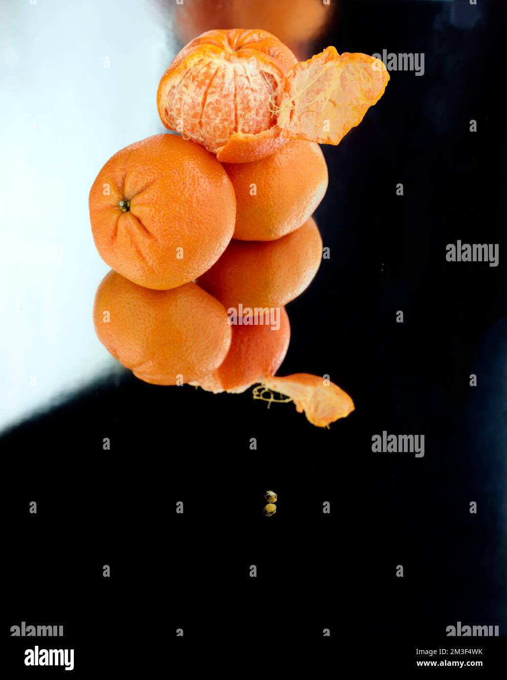 Easy peel sweet Tangerines on clean neutral background. Natural close ...