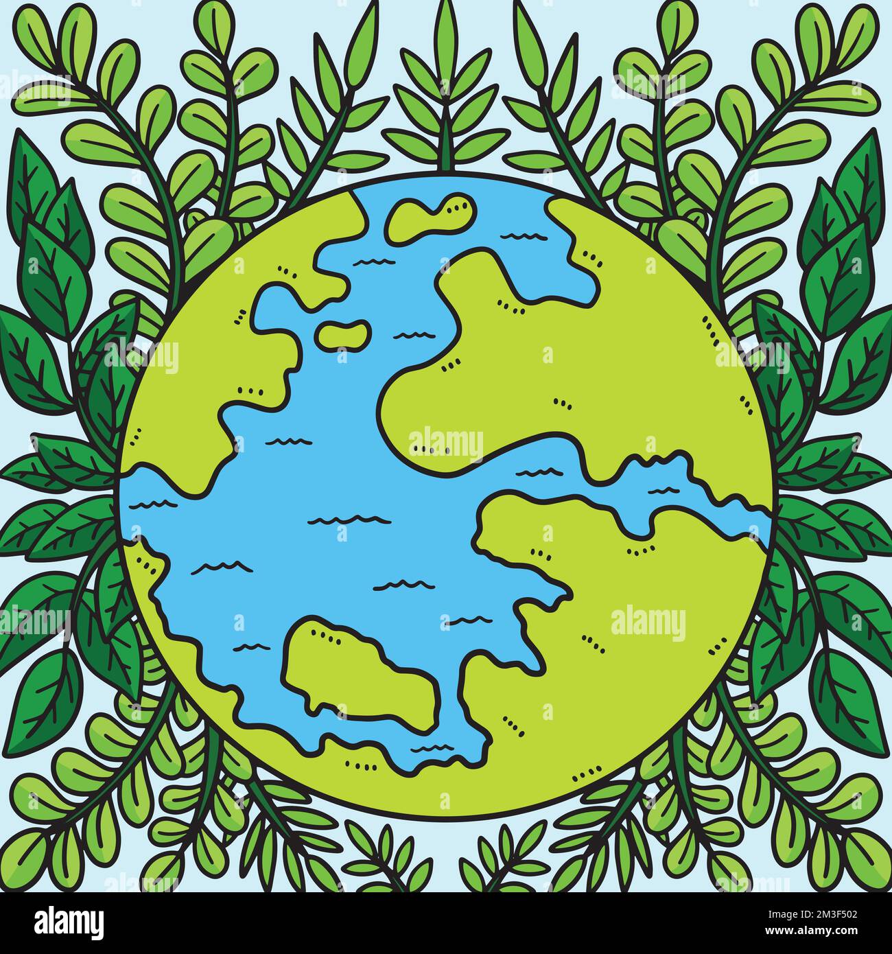 Earth Day Earth Surrounded by Leaves Colored  Stock Vector