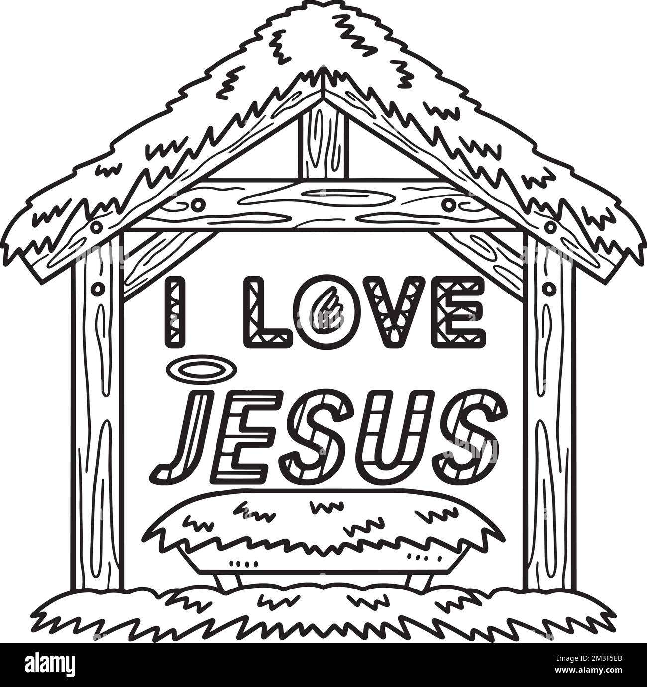 Christian I Love Jesus Isolated Coloring Page Stock Vector