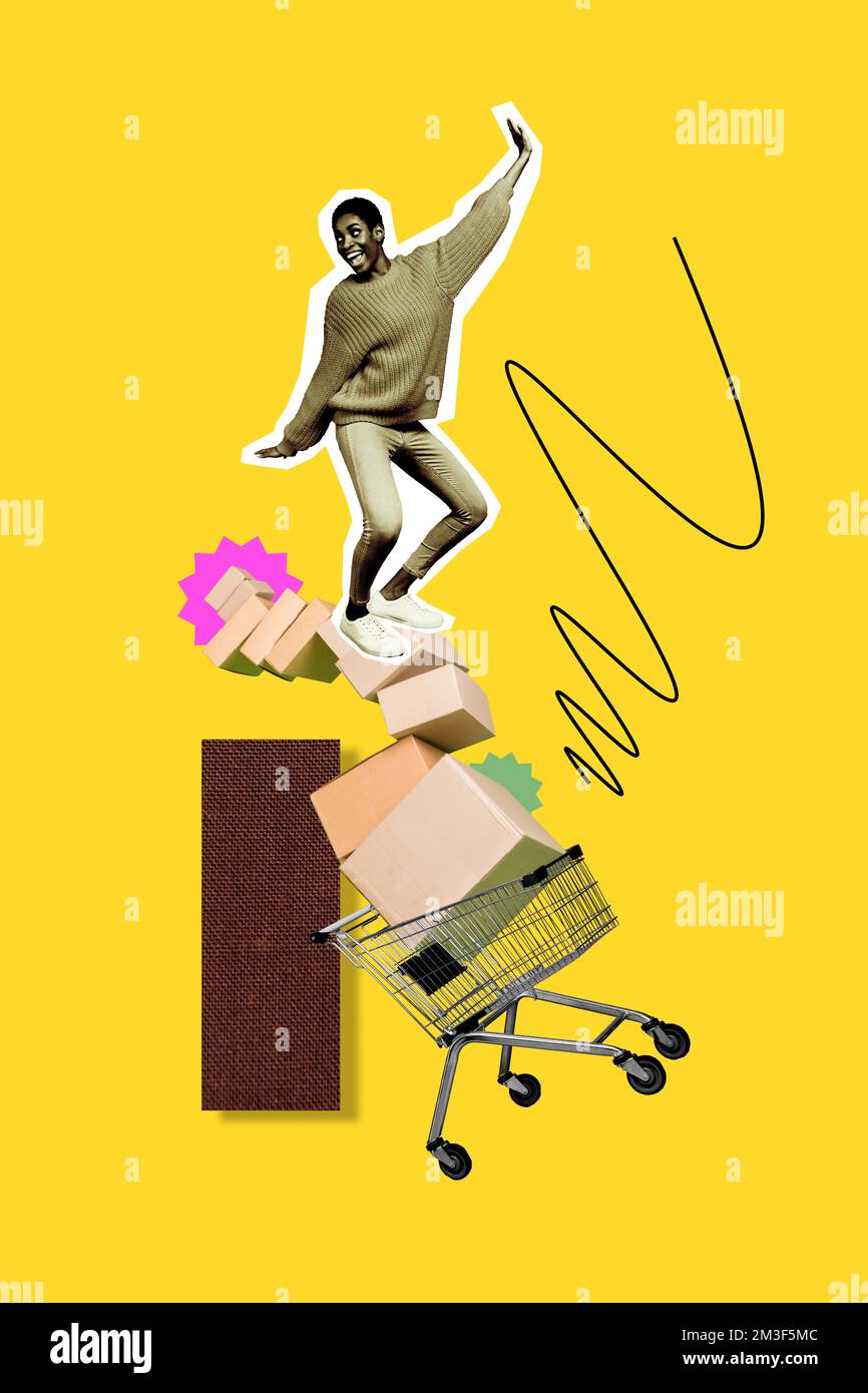 Creative photo 3d collage artwork poster postcard of happy person after