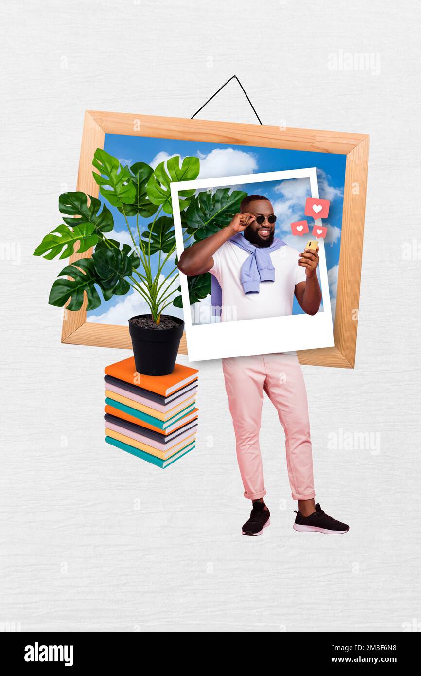 Creative photo 3d collage artwork of influencer chatting instagram