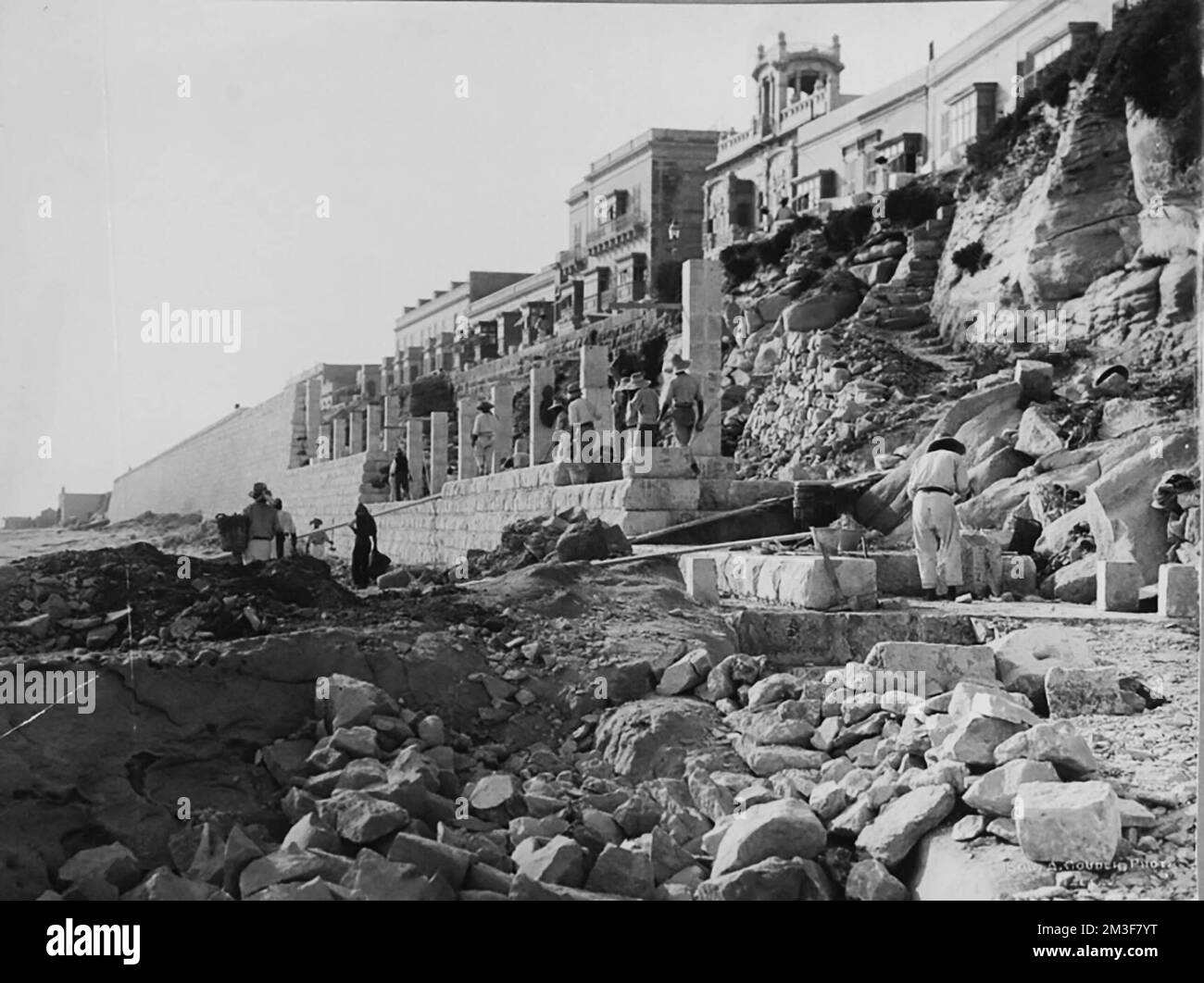 Construction of the Sliema promenade, ca. 1890 Stock Photo