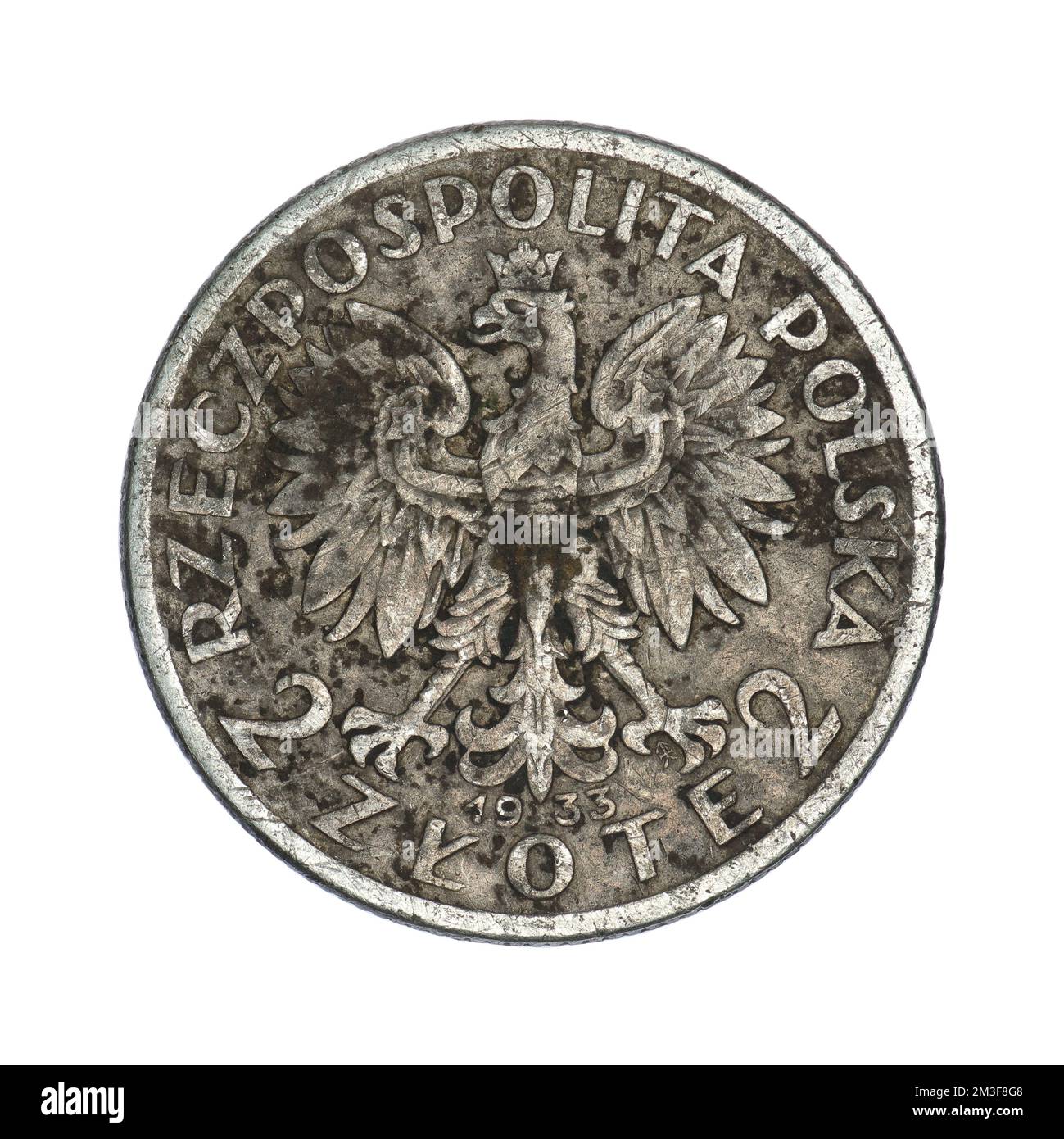Poland 2 zlotys, 1932-1934 Queen Jadwiga on a white background Stock Photo