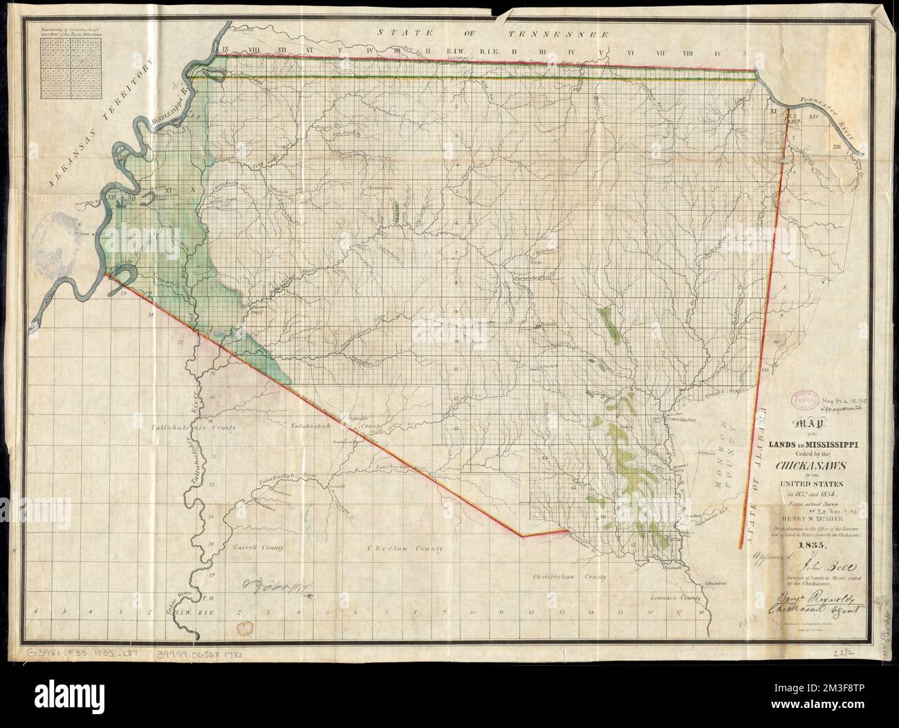 Map of the lands in Mississippi ceded by the Chickasaws to the United
