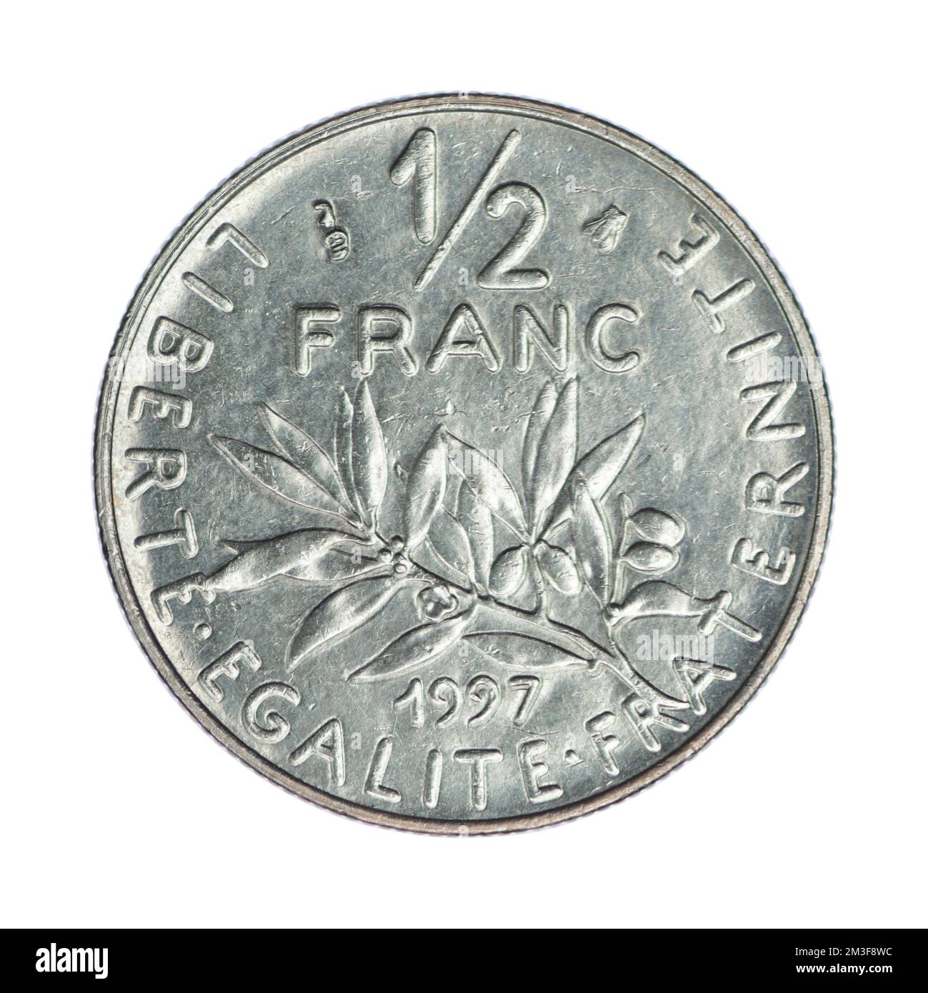 France ½ franc, 1997 on white background Stock Photo Alamy