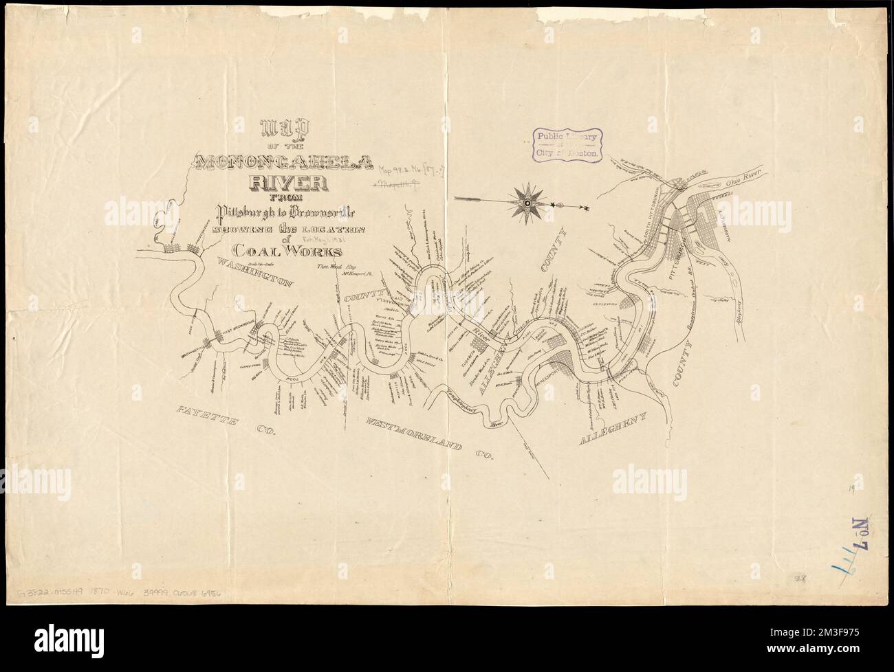 Map of the Monongahela River from Pittsburgh to Brownsville showing the