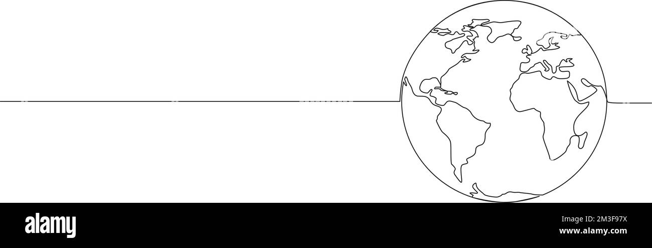continuous single line drawing of planet earth isolated on white, line art vector illustration Stock Vector