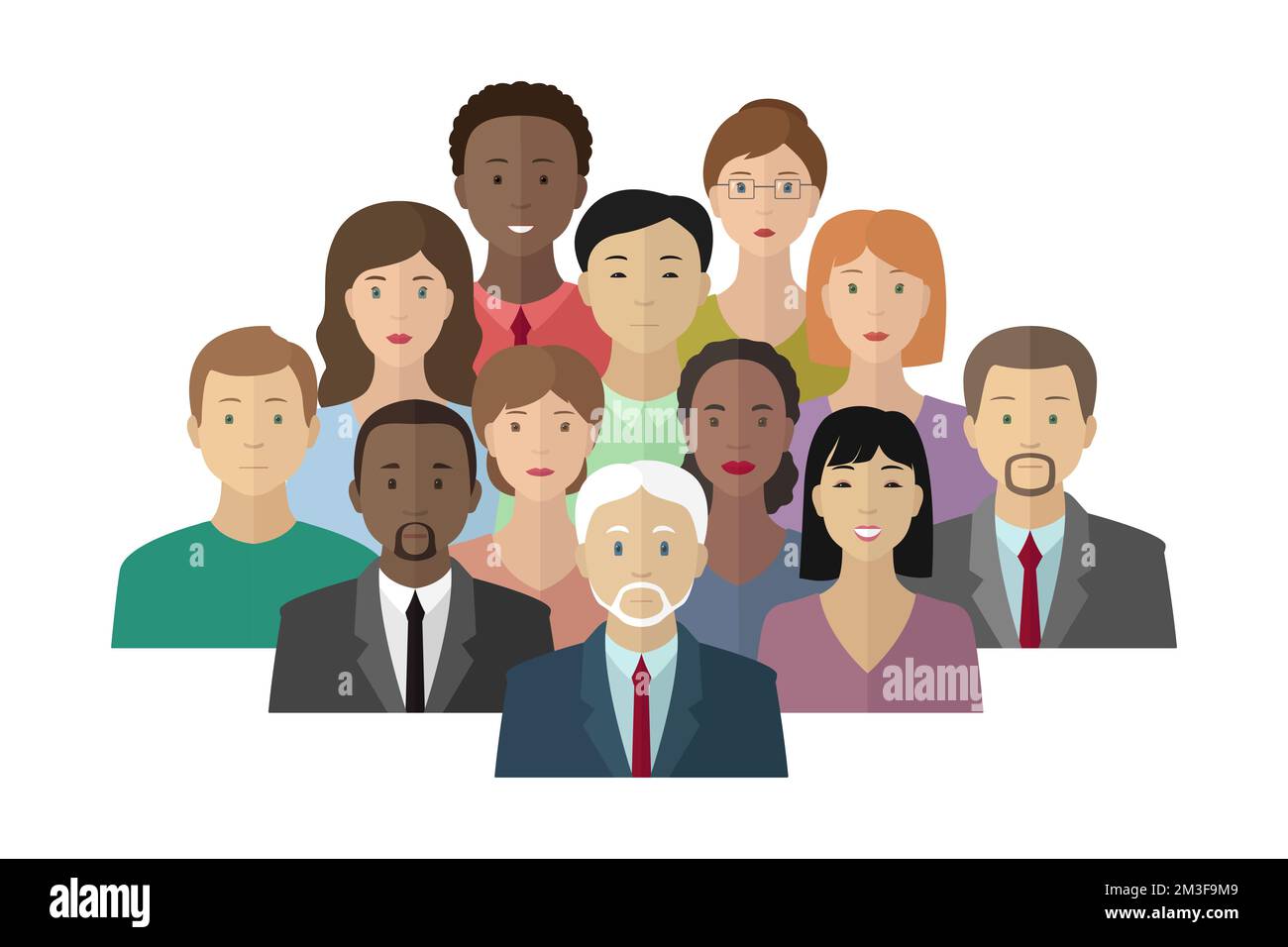 Group of Caucasian, African-American and Asian people. Multiethnic society. Vector illustration. Stock Vector