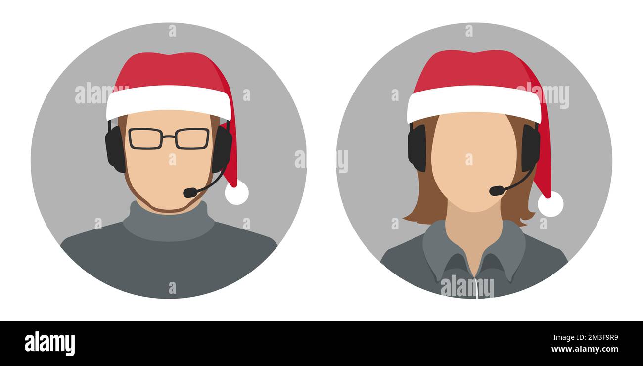 Customer support officers in red hats. Vector icon. Stock Vector