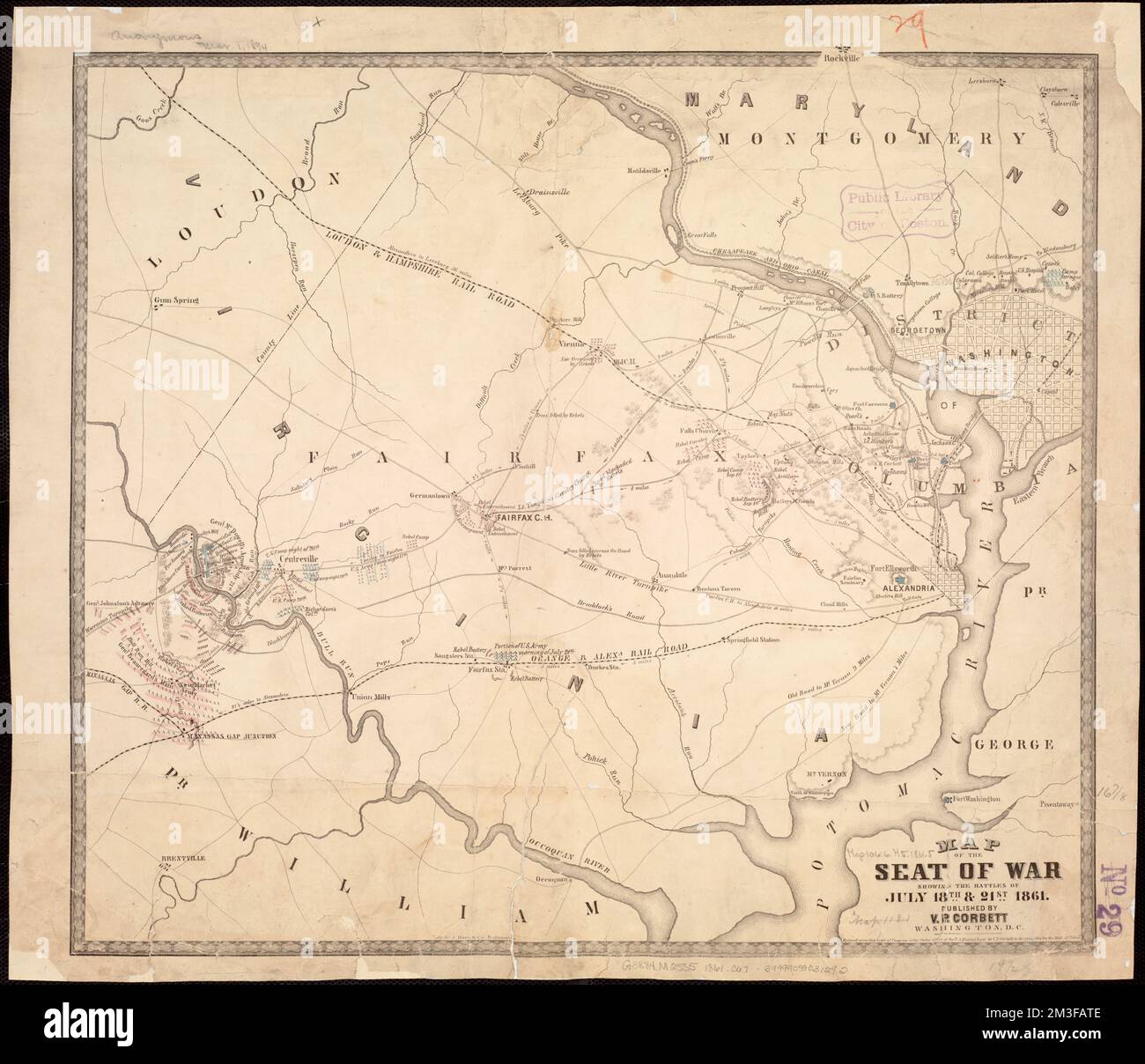 Civil War Battle Maps 1861 1865 - Map Of The Seat Of War Showing The Battles Of July 18th 21st 1861 Bull Run 1st Battle Of Va 1861 Maps Virginia History Civil War 1861 1865 Maps Norman B Leventhal Map Center Collection 2M3FATE