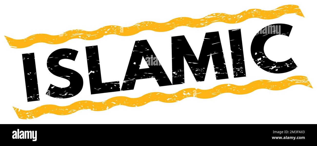 ISLAMIC text written on yellow-black lines stamp sign Stock Photo - Alamy