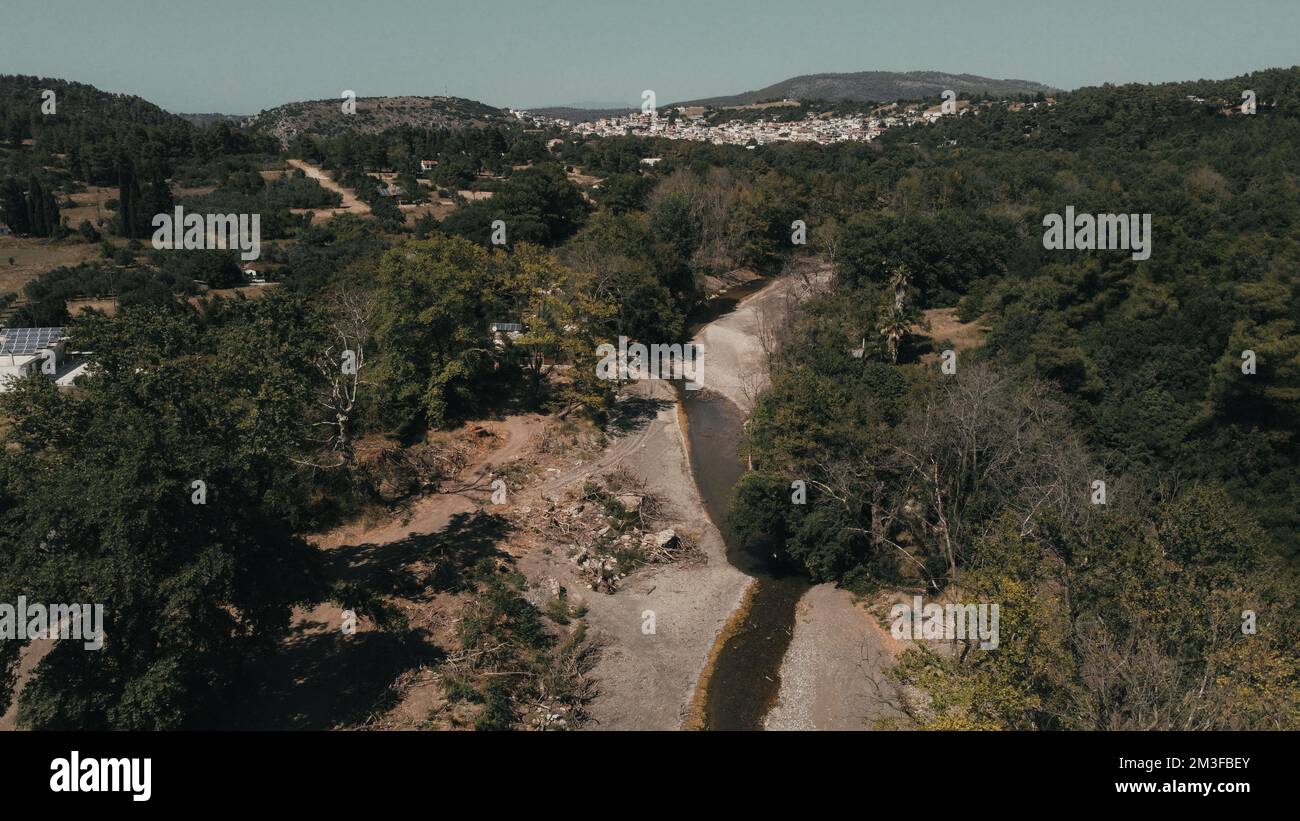 An aerial view of a river surrounded by trees Stock Photo - Alamy
