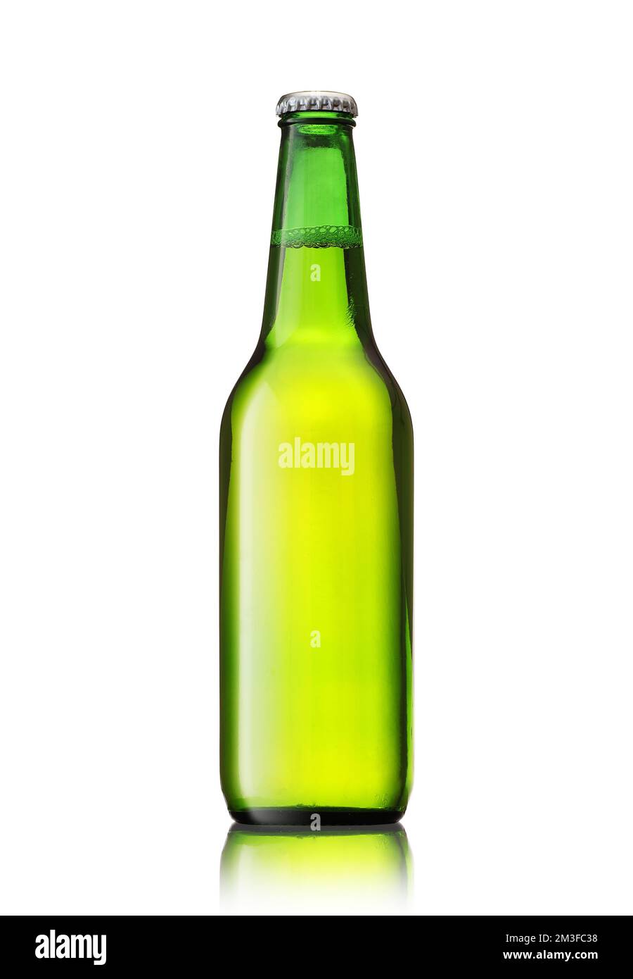 green bottle with unlabeled beer on white background Stock Photo Alamy