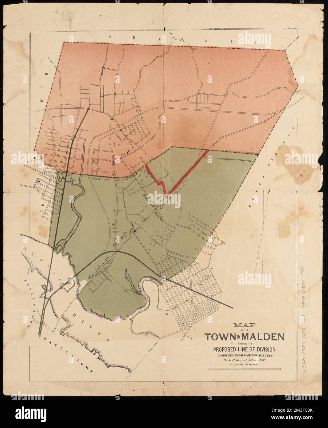 Map of the town of Malden showing the proposed line of division compiled from various surveys