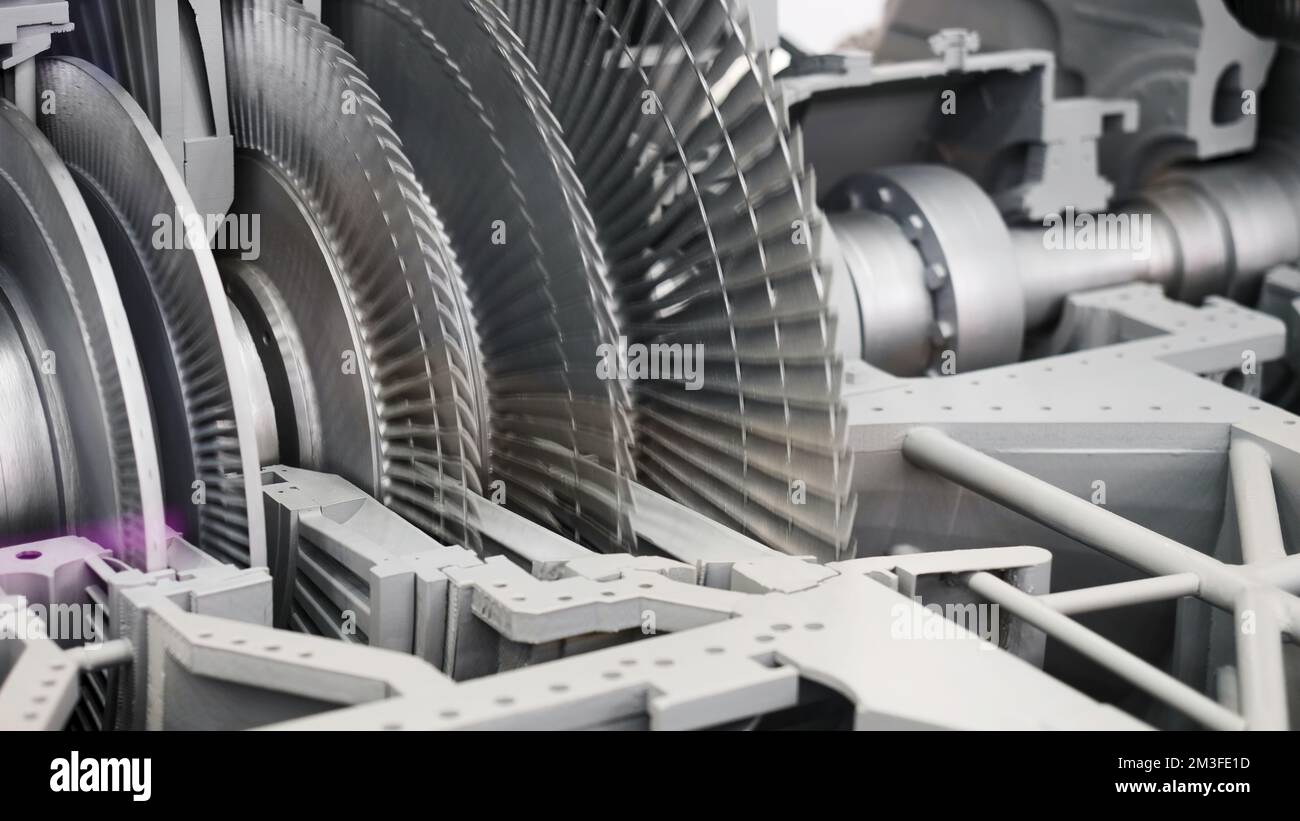 Rotating round parts in production machine. Media. Steam turbine