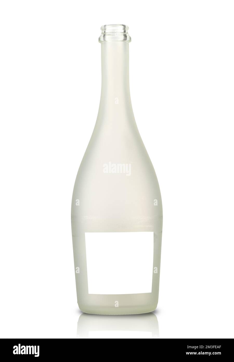 empty glass champagne bottle without cork on white background Stock