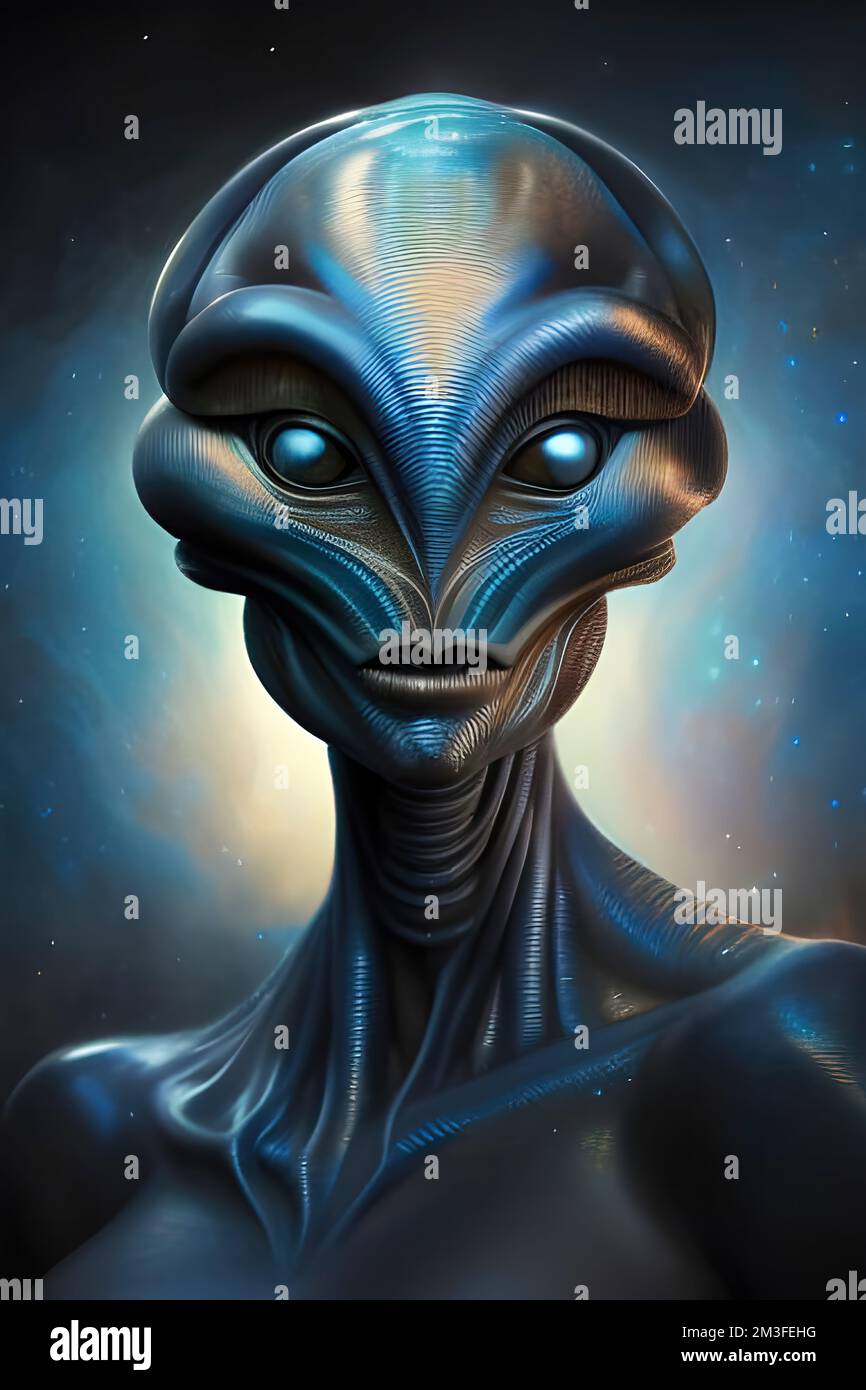 Alien portrait. An original, personally by me created, high quality, big size digital graphical work, mixed media. Stock Photo