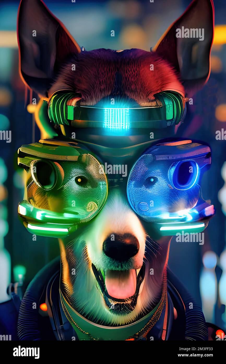Steampunk dog portrait. An original, personally by me created, high quality, big size digital graphical work, mixed media. Stock Photo