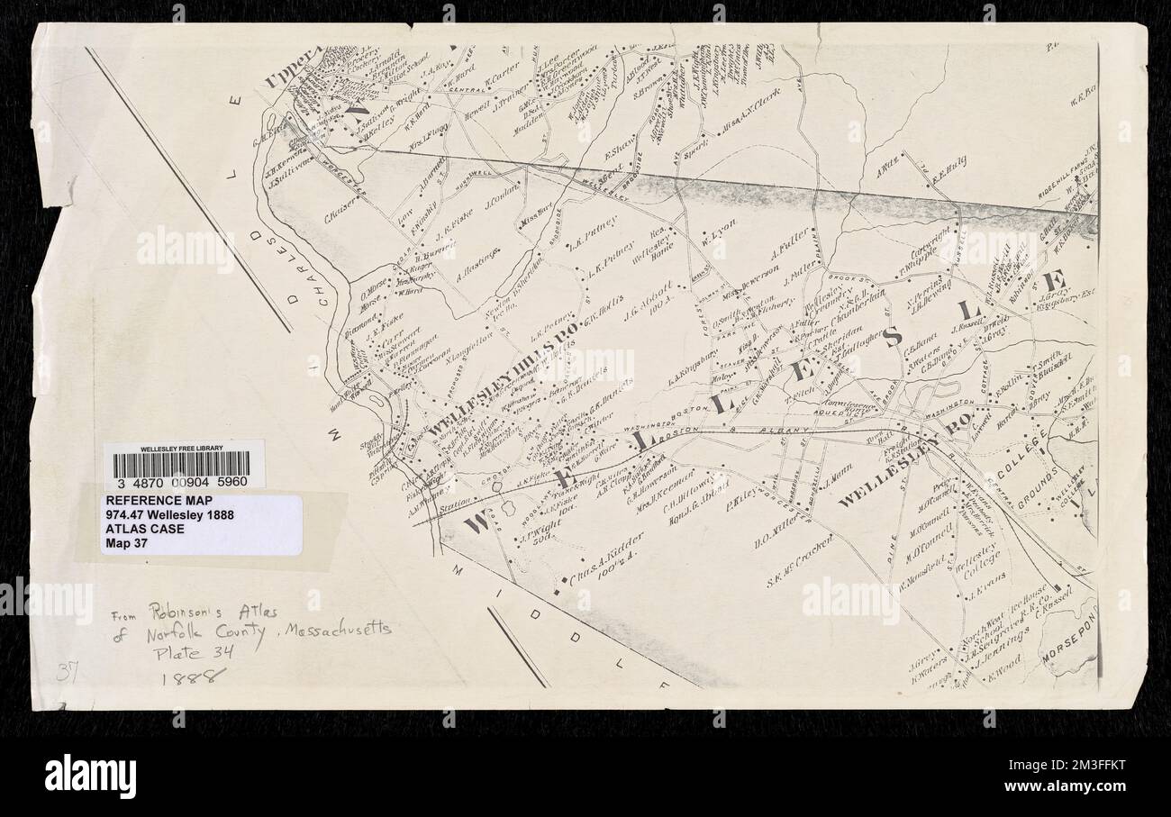 Map of Wellesley, Massachusetts from Robinson's Atlas of Norfolk County, Massachusetts, 1888