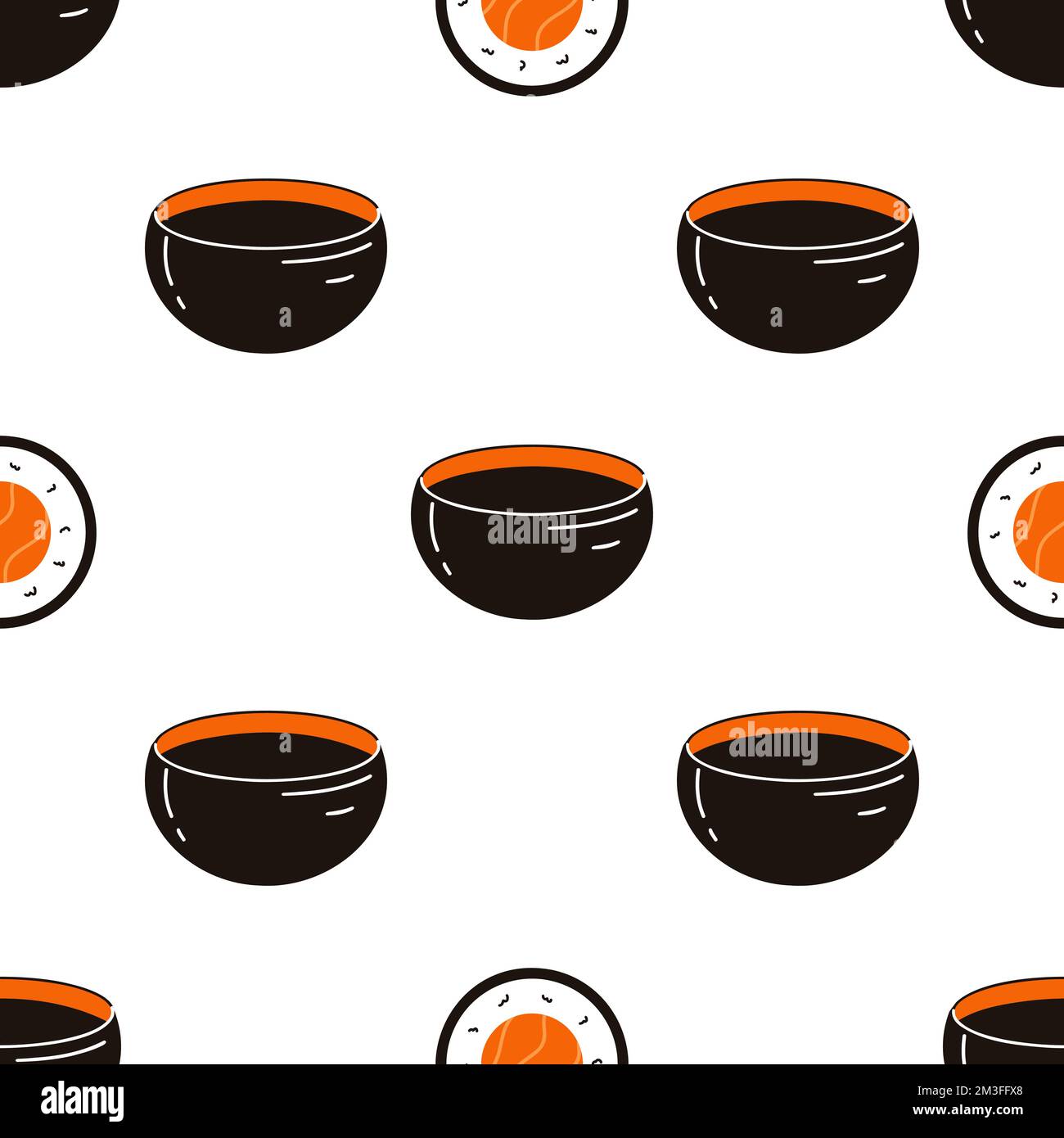 Seamless pattern with sushi and soy sauce. Hand drawn vector background ...