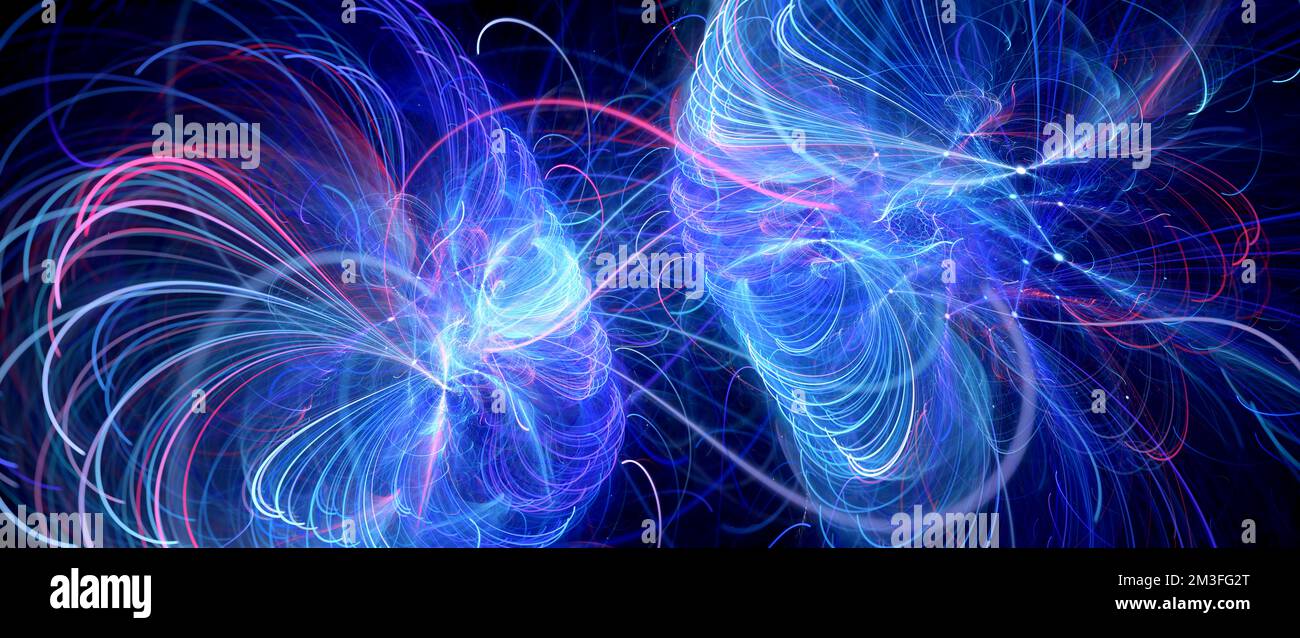 Blue glowing electric force field, computer generated abstract widescreen background Stock Photo