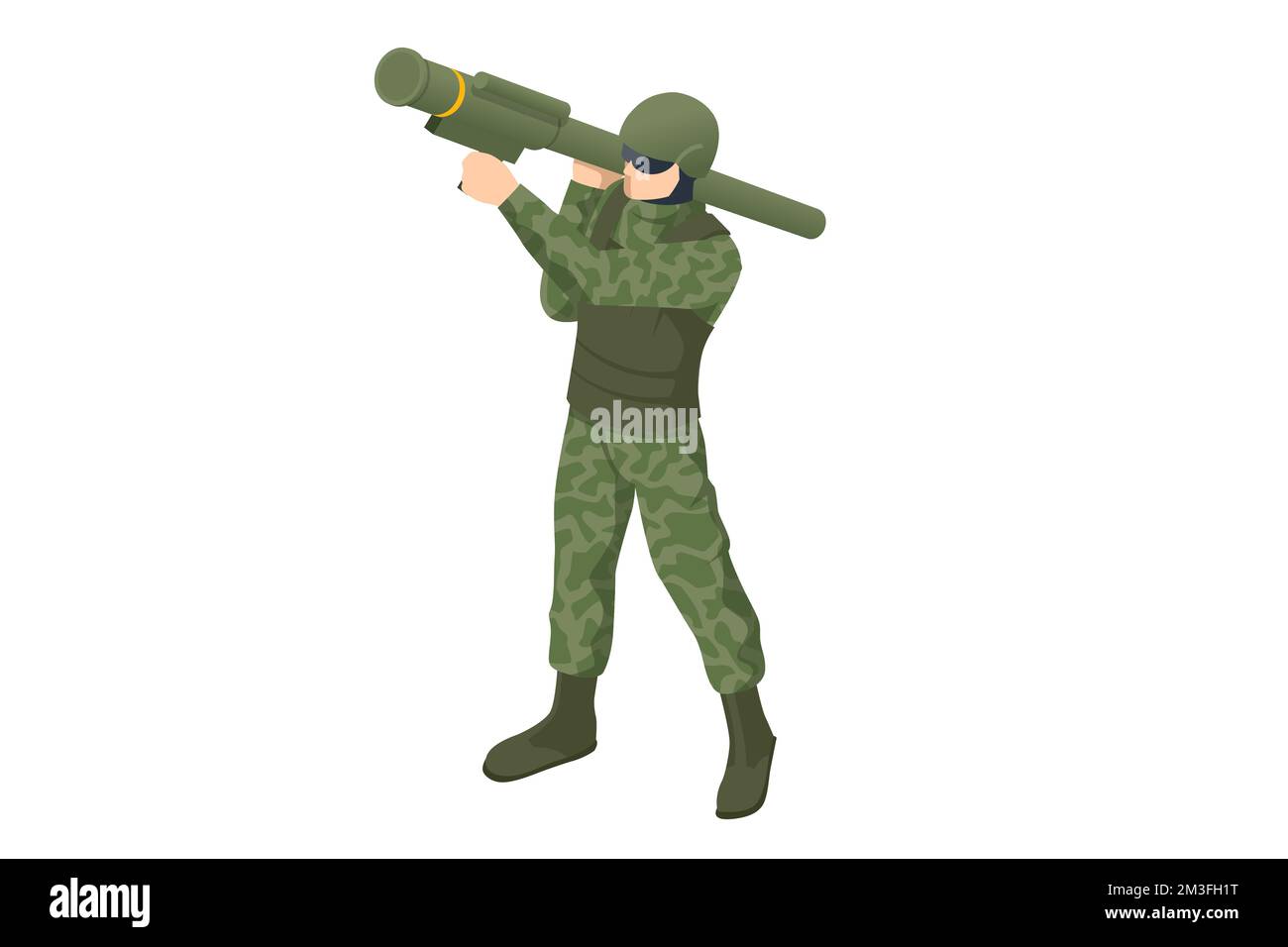 Isometric Special Forces Soldier Police, Swat Team Member. Army Soldier with Man-portable surface-to-air missile on white background. Army, military Stock Vector
