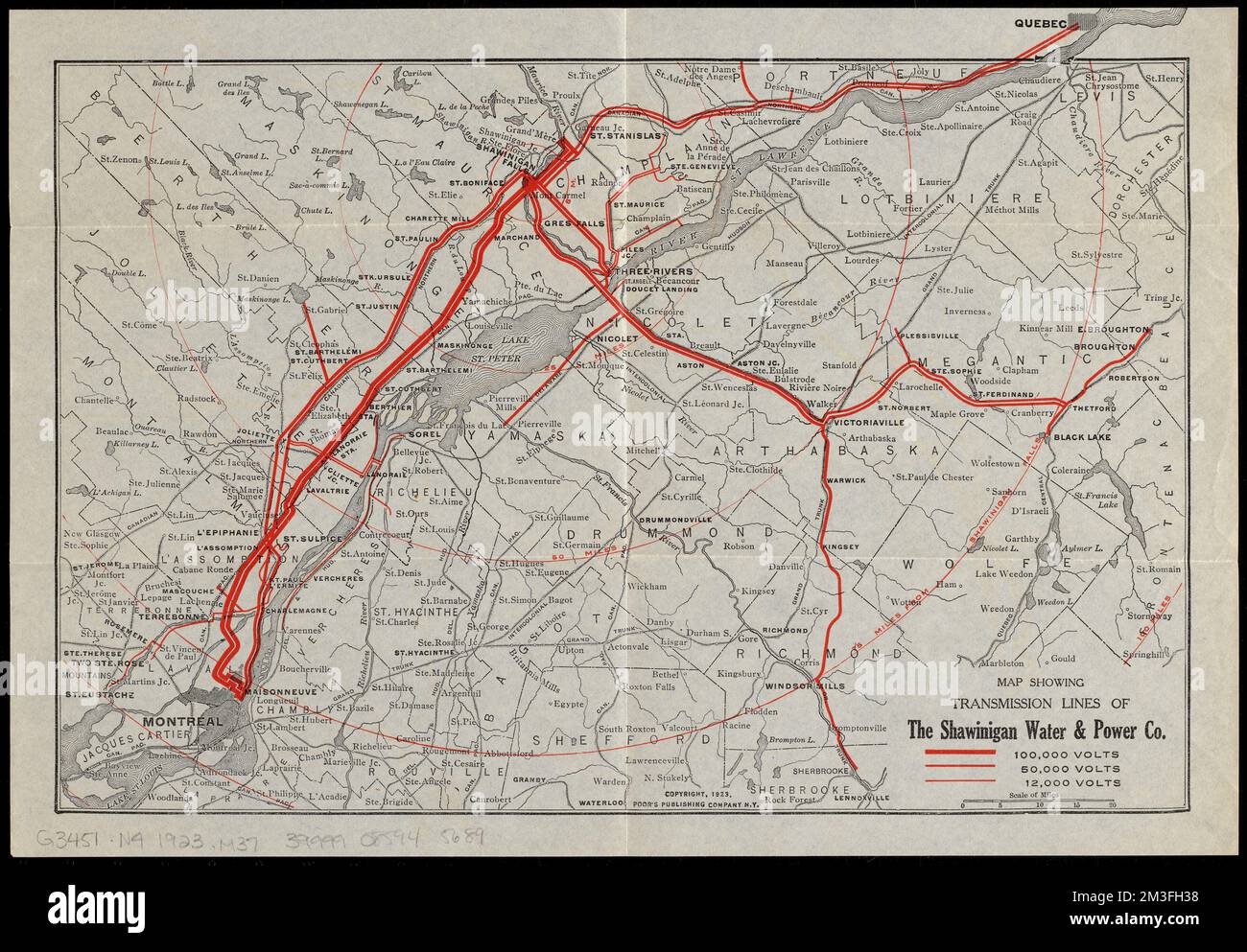 Map showing transmission lines of the Shawinigan Water & Power Co