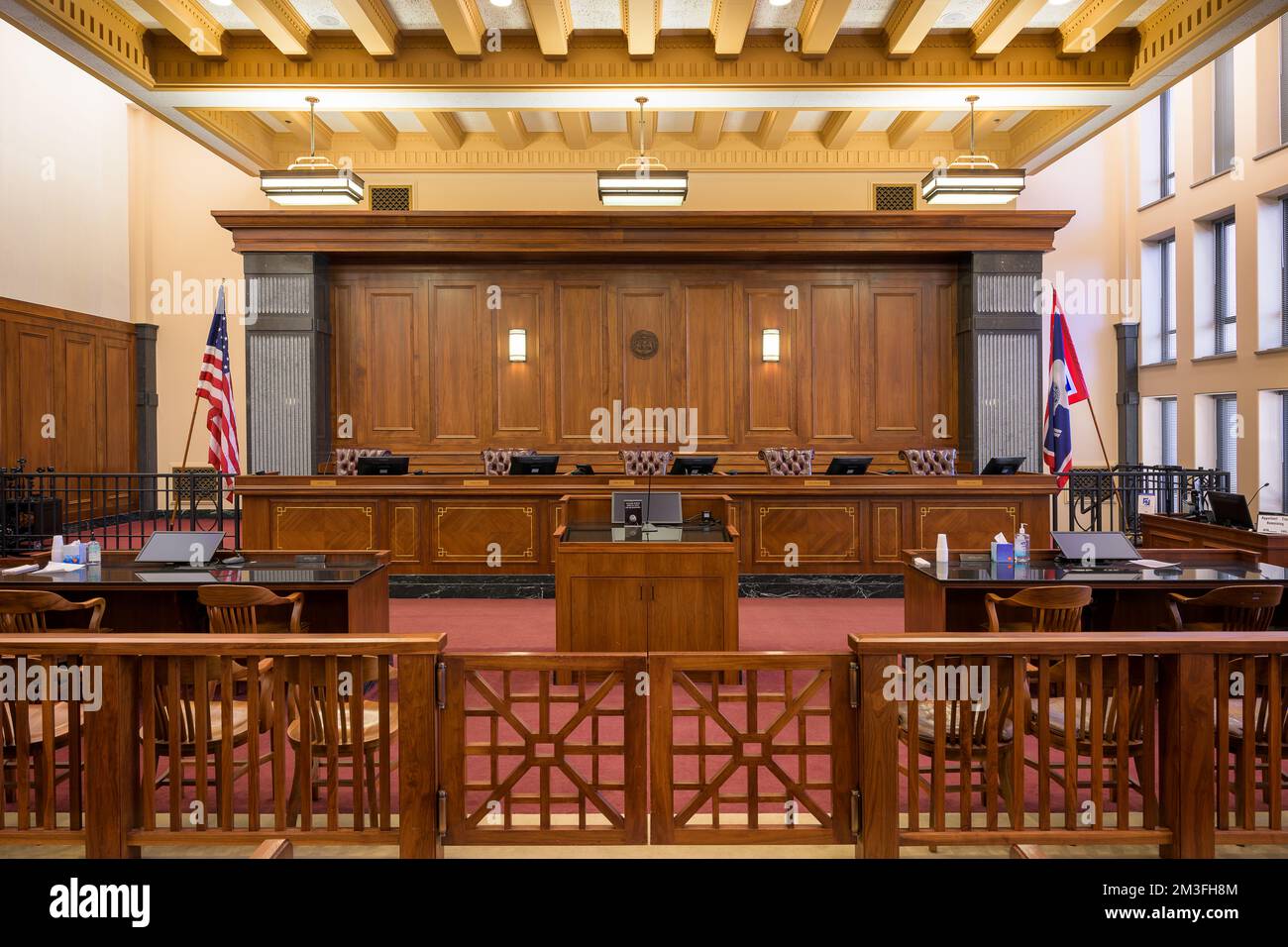 Interior courtroom of the historic state Wyoming Supreme Court on Capitol Avenue in Cheyenne, Wyoming Stock Photo