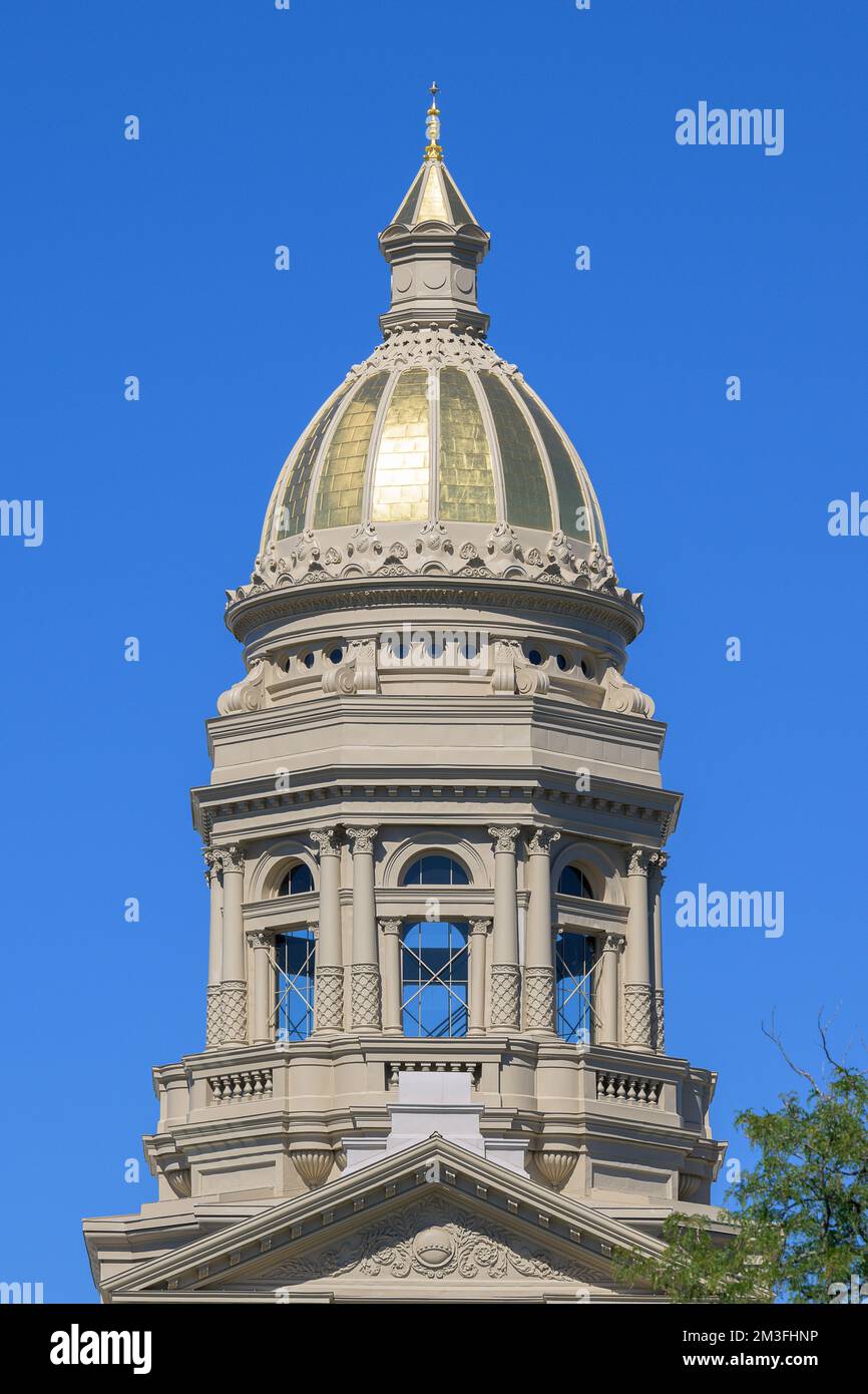 Closeup of exterior dome of the historic Wyoming State Capitol building in Cheyenne, Wyoming Stock Photo