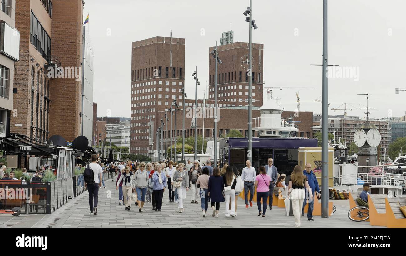 Norway, Oslo - July 27, 2022: crowded city street on a summer day