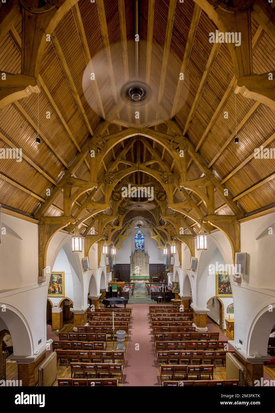 Interior nave of the historic St. Matthew's Episcopal Cathedral in Laramie, Wyoming Stock Photo