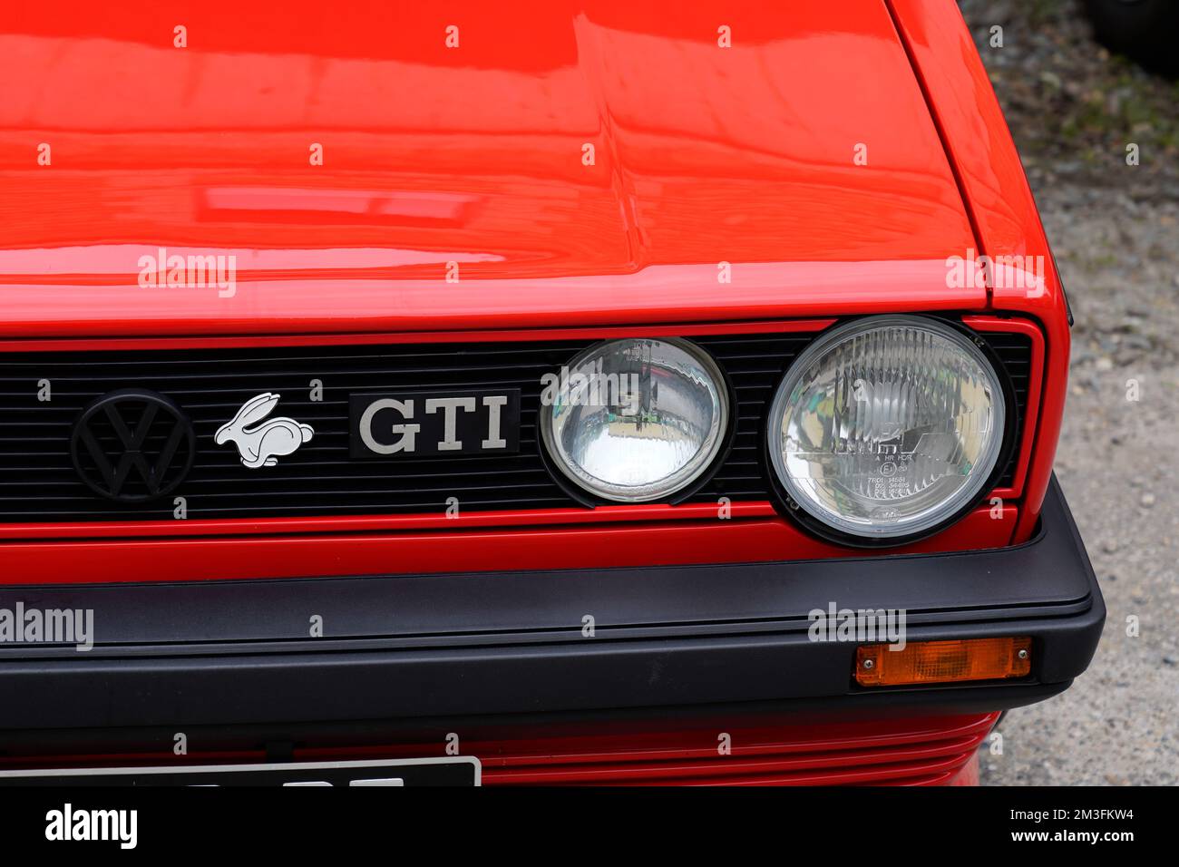 Bordeaux , Aquitaine  France - 11 12 2022 : Volkswagen Golf 1 car rabbit gti logo brand and text sign seventies red young timer german car Stock Photo