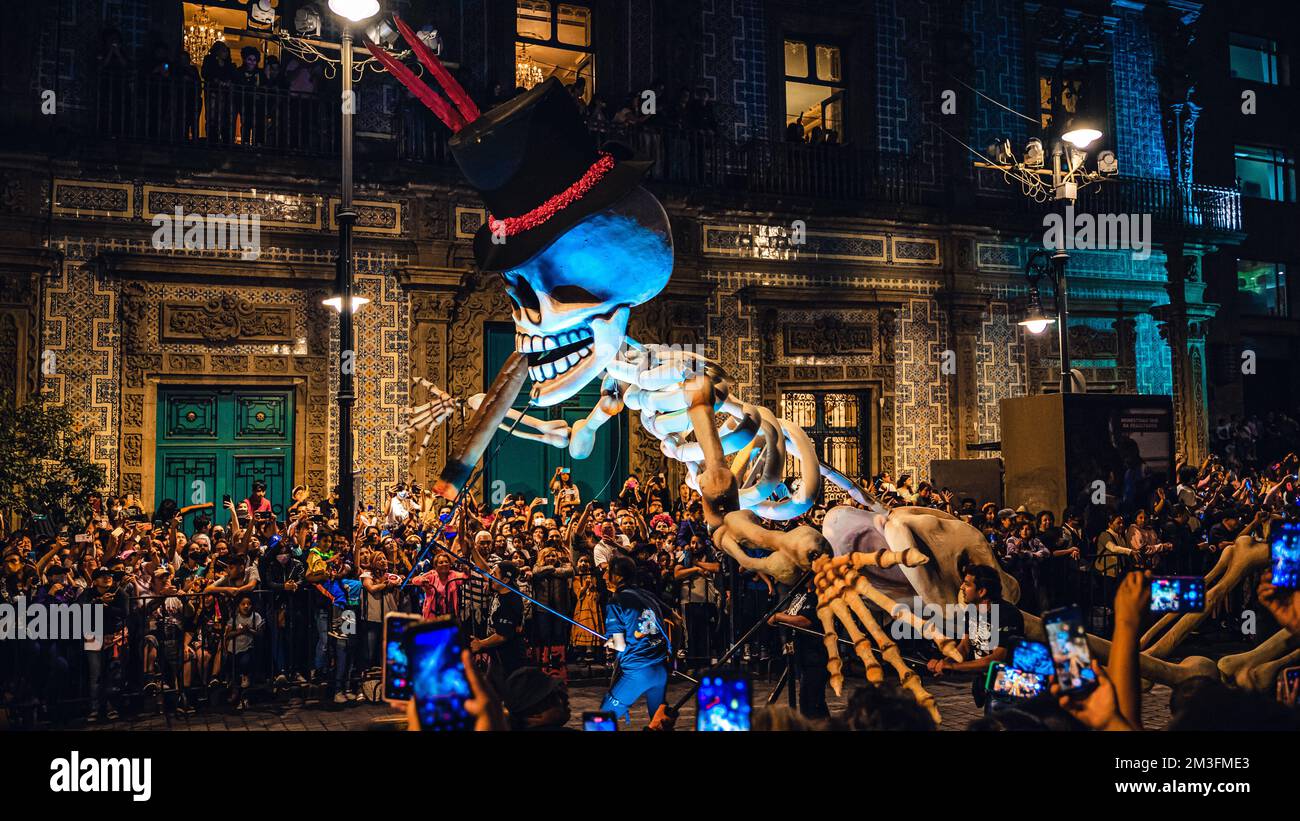 The Day of the Dead parade in Mexico City downtown Stock Photo