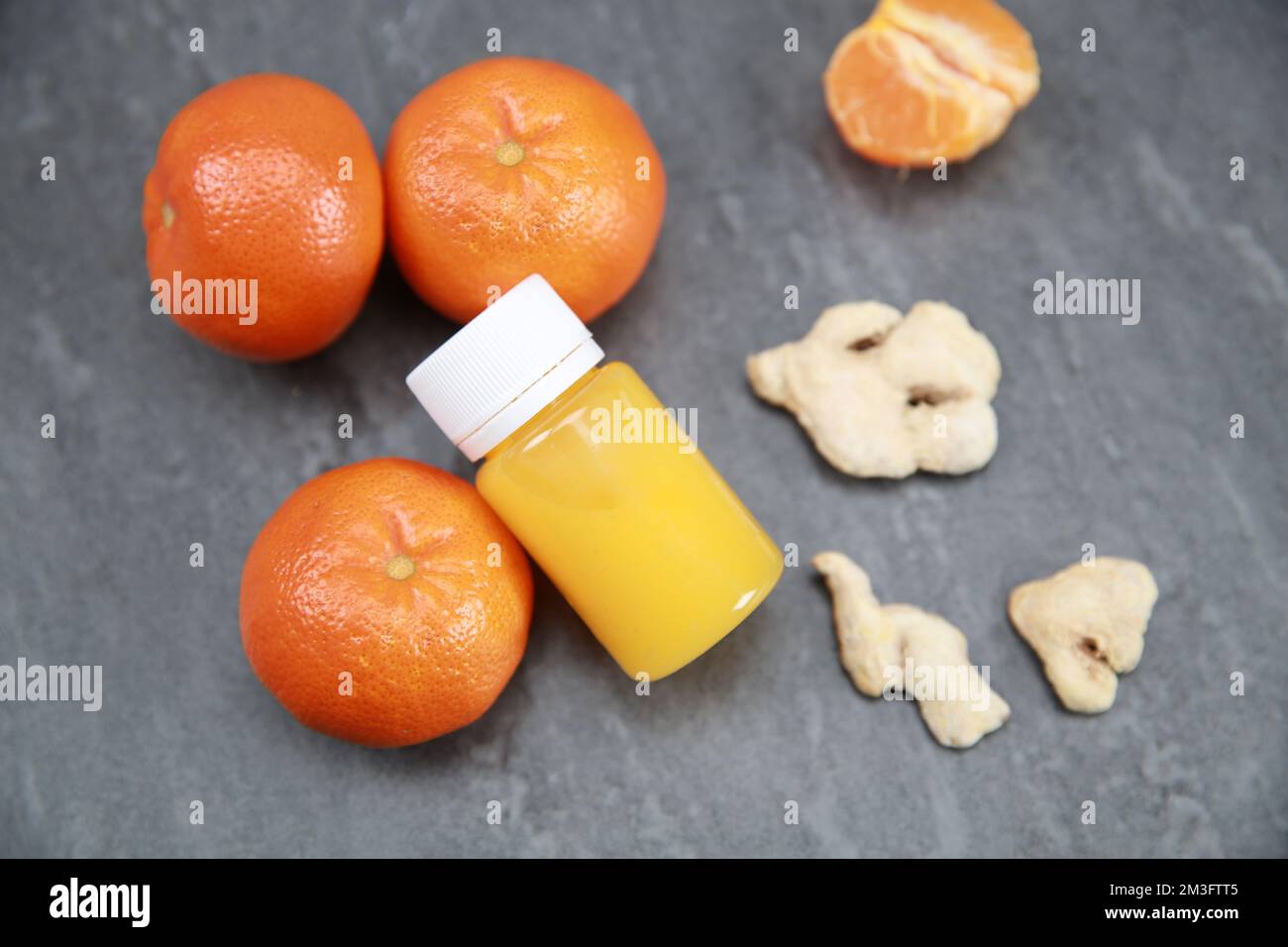 orange and lemon, vitamin c in bottle Stock Photo Alamy