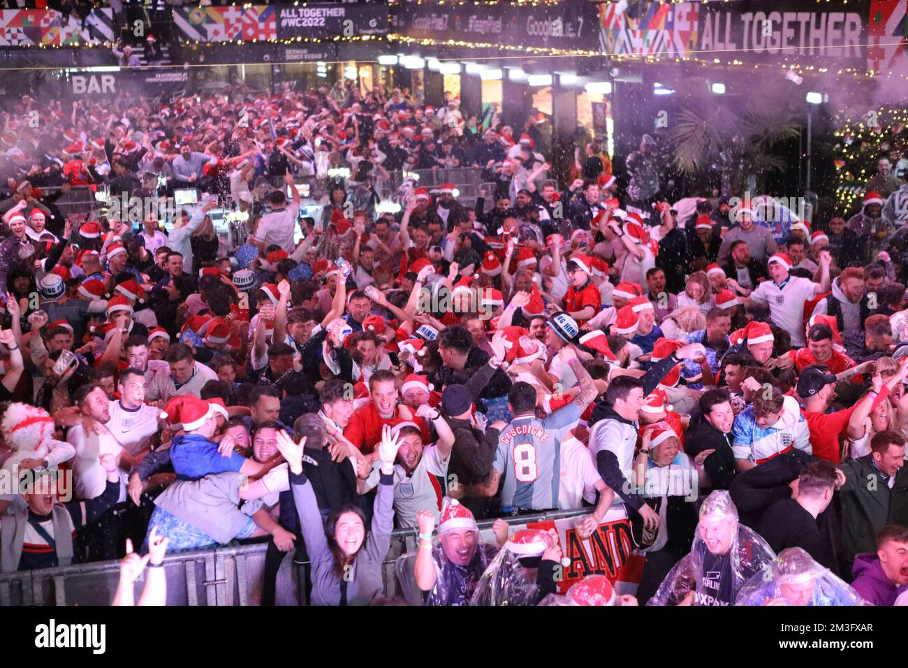 England football fans at Boxpark Wembley tonight for the World Cup match between England and