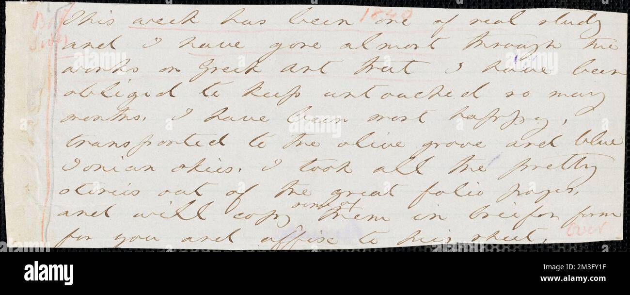 Margaret Fuller autograph letter (fragment) to William Henry Channing, 1840 , Stock Photo
